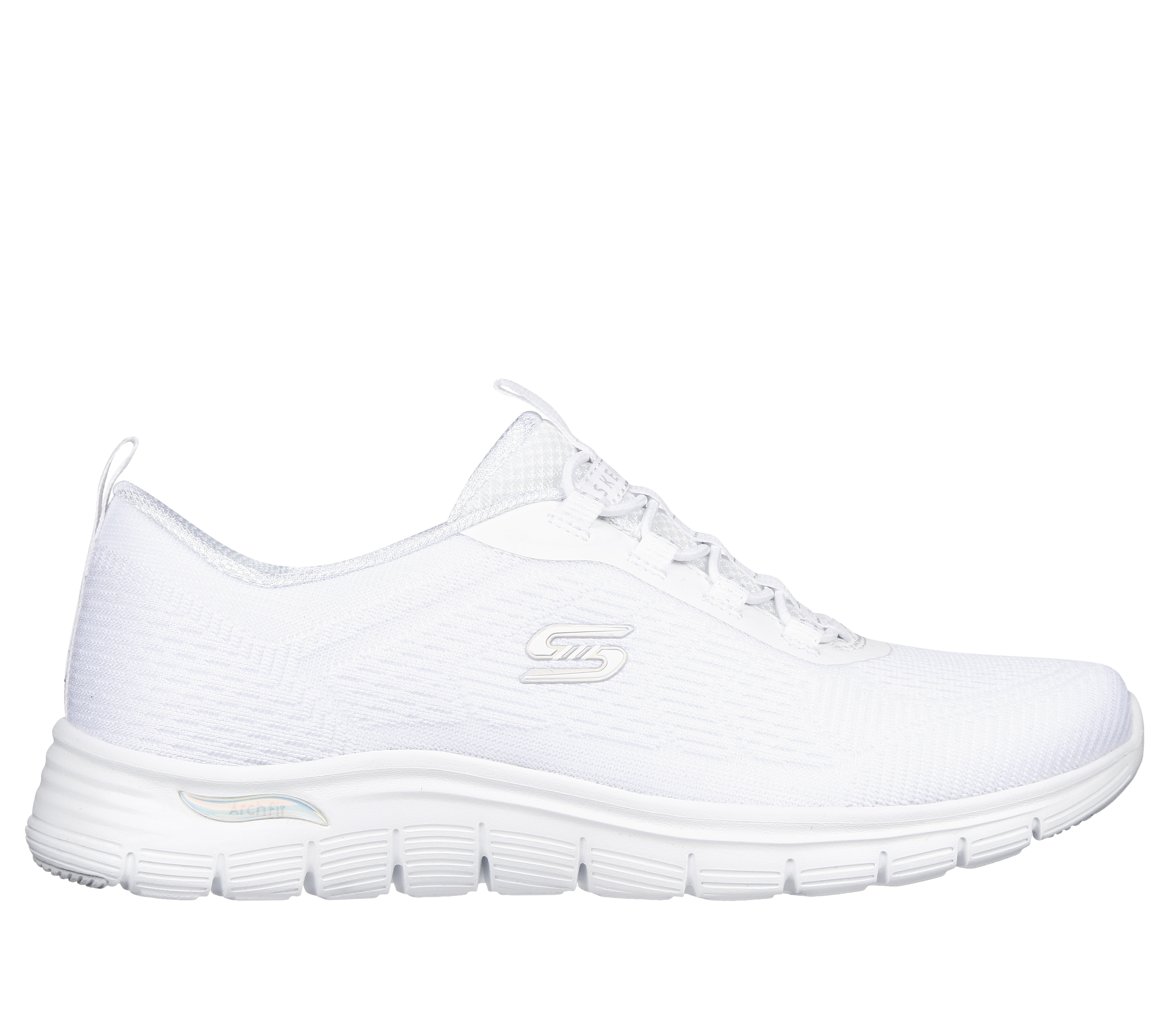 Skechers Women's Arch Fit Vista - Gleaming Sneaker in White, Size 8 | Textile/Synthetic, Vegan, Machine Washable