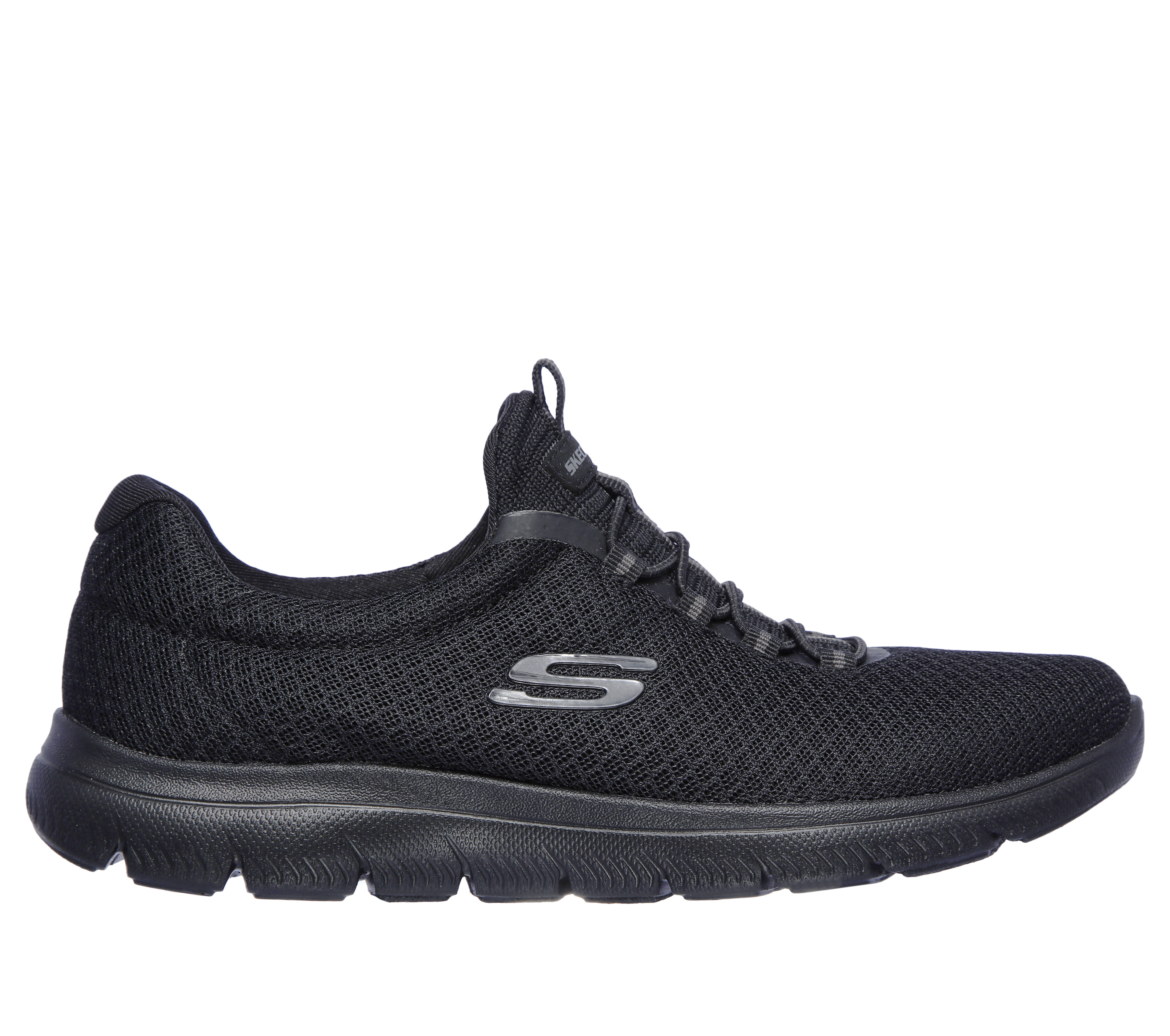 Skechers Women's Summits Sneaker in Black, Size 3 | Textile/Synthetic, Vegan, Machine Washable