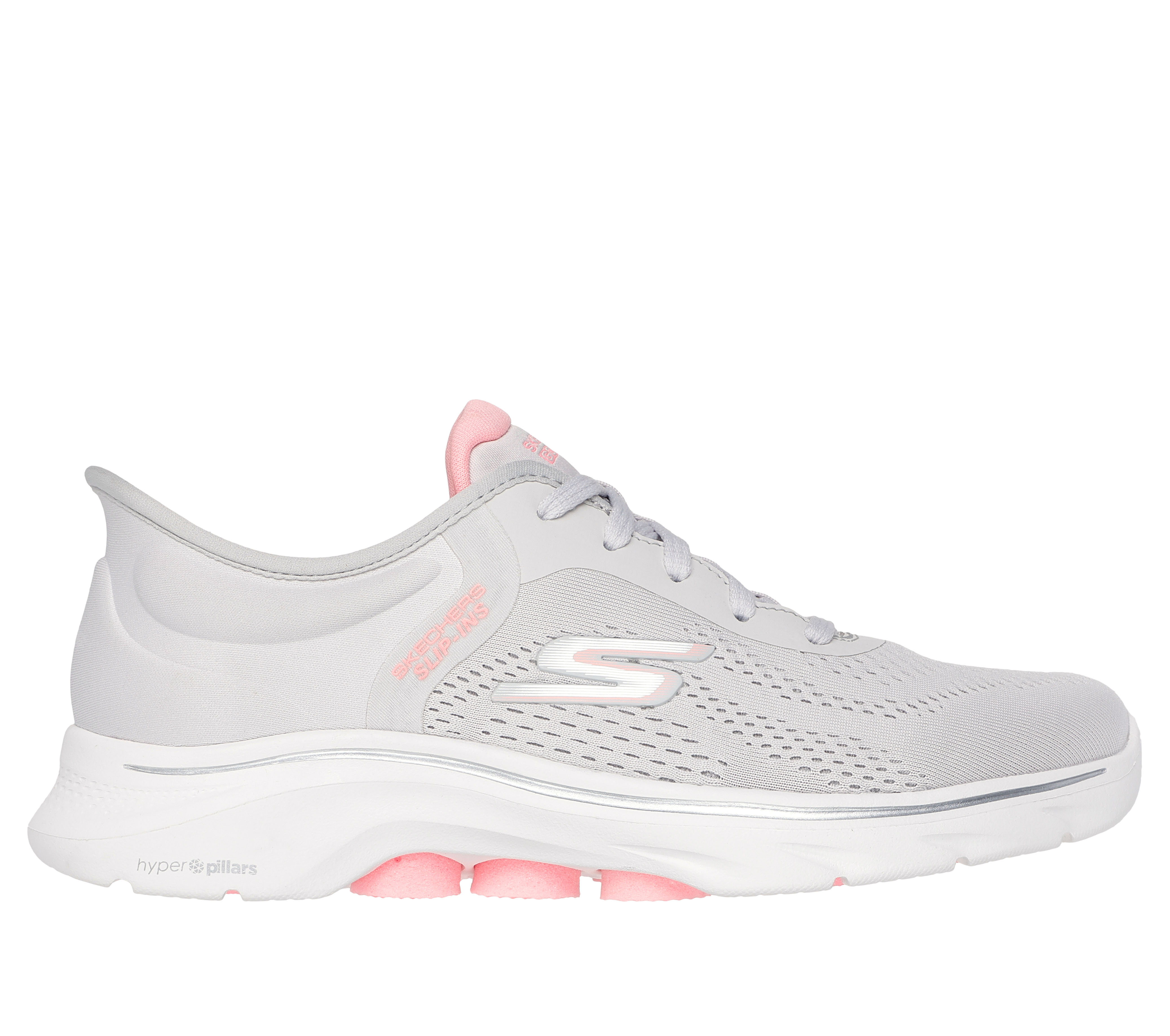 Skechers Women's Slip-ins: GO WALK 7 - Valin Sneaker in Gray/Pink, Size 6 | Textile/Synthetic, Machine Washable