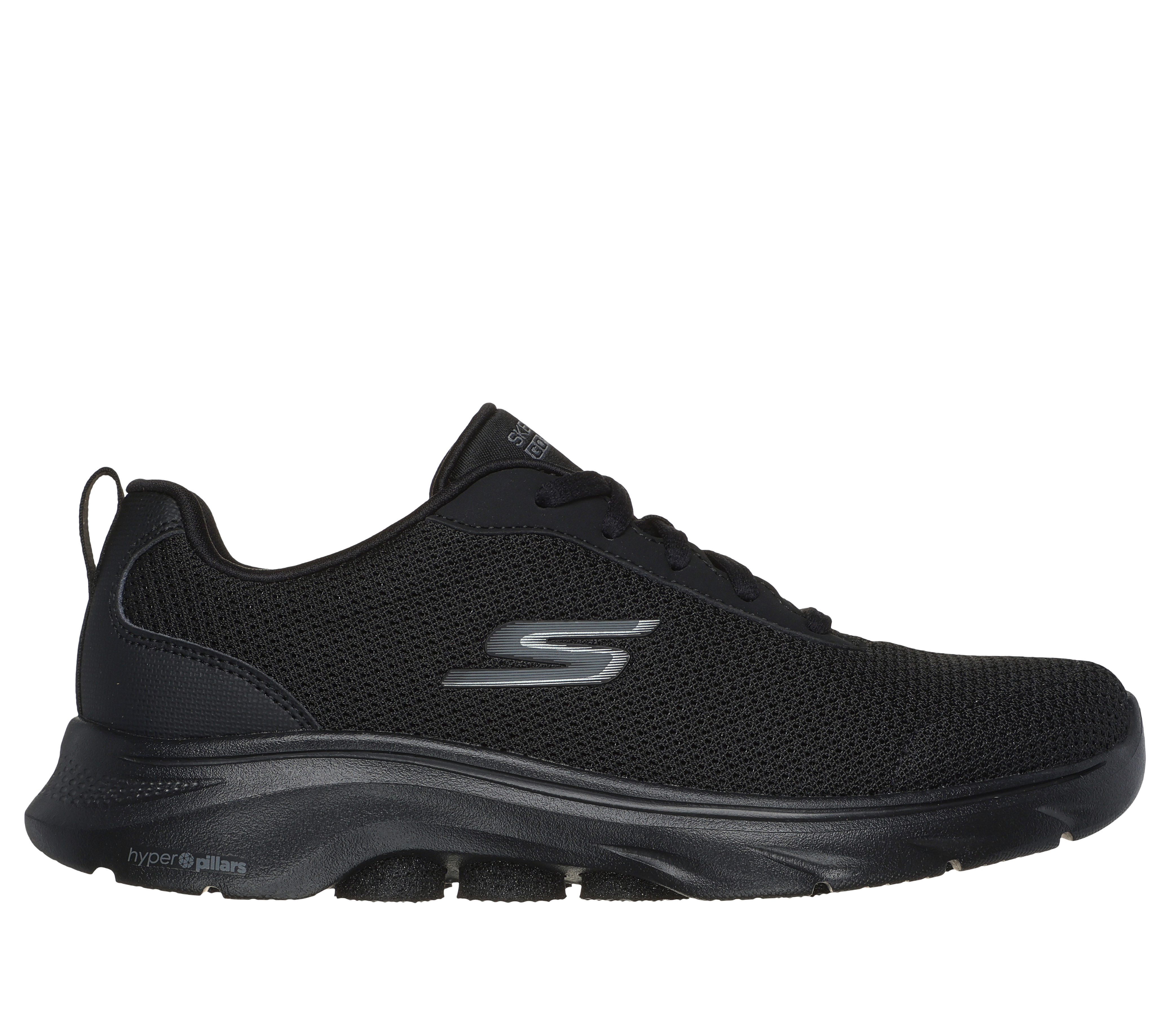 Skechers Women's GO WALK 7 - Clear Path Sneaker in Black, Size 6 Wide | Textile/Synthetic, Vegan, Machine Washable