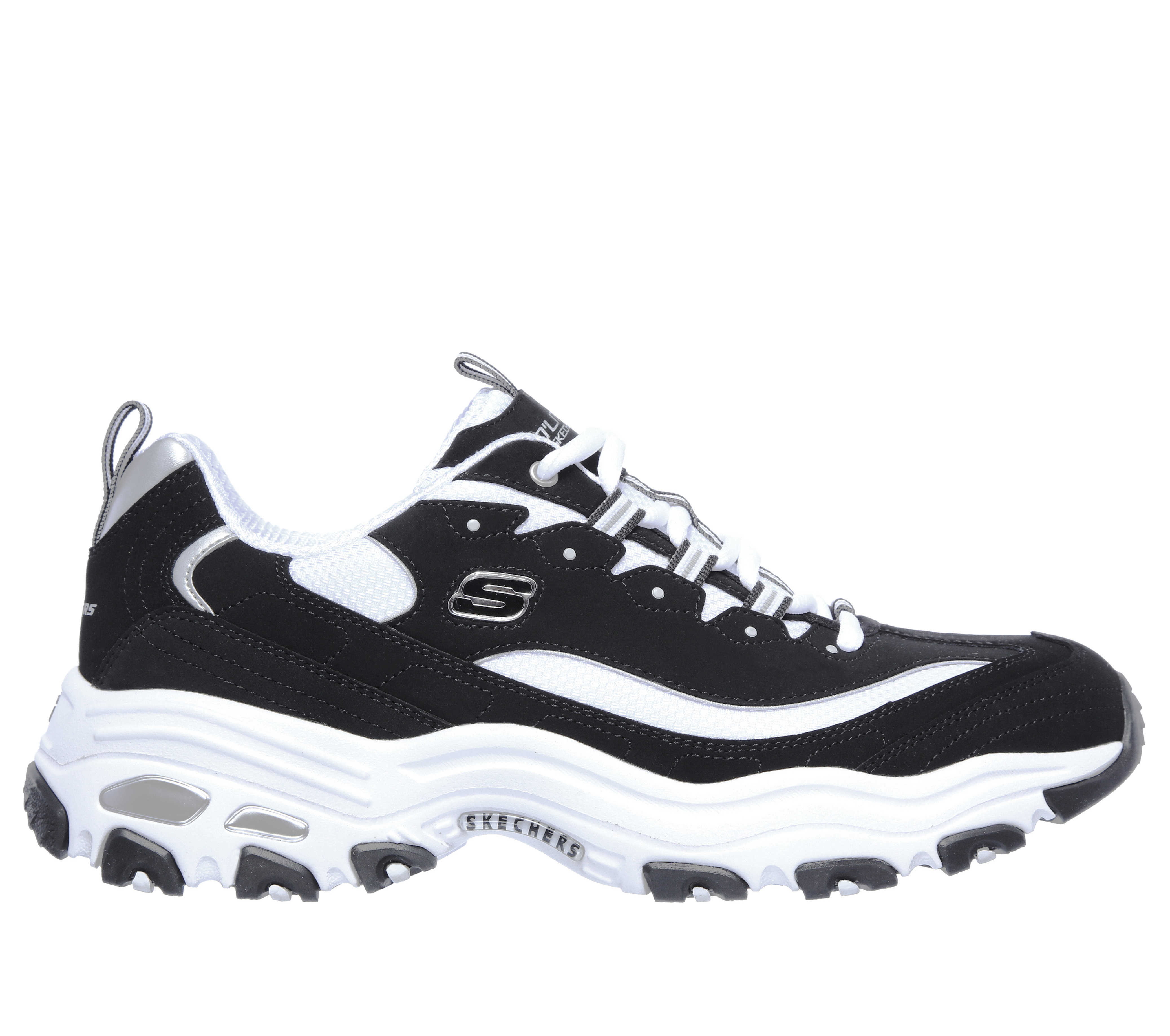 Skechers Men's D'Lites Sneaker in Black/White, Size 8 | Leather/Synthetic/Textile