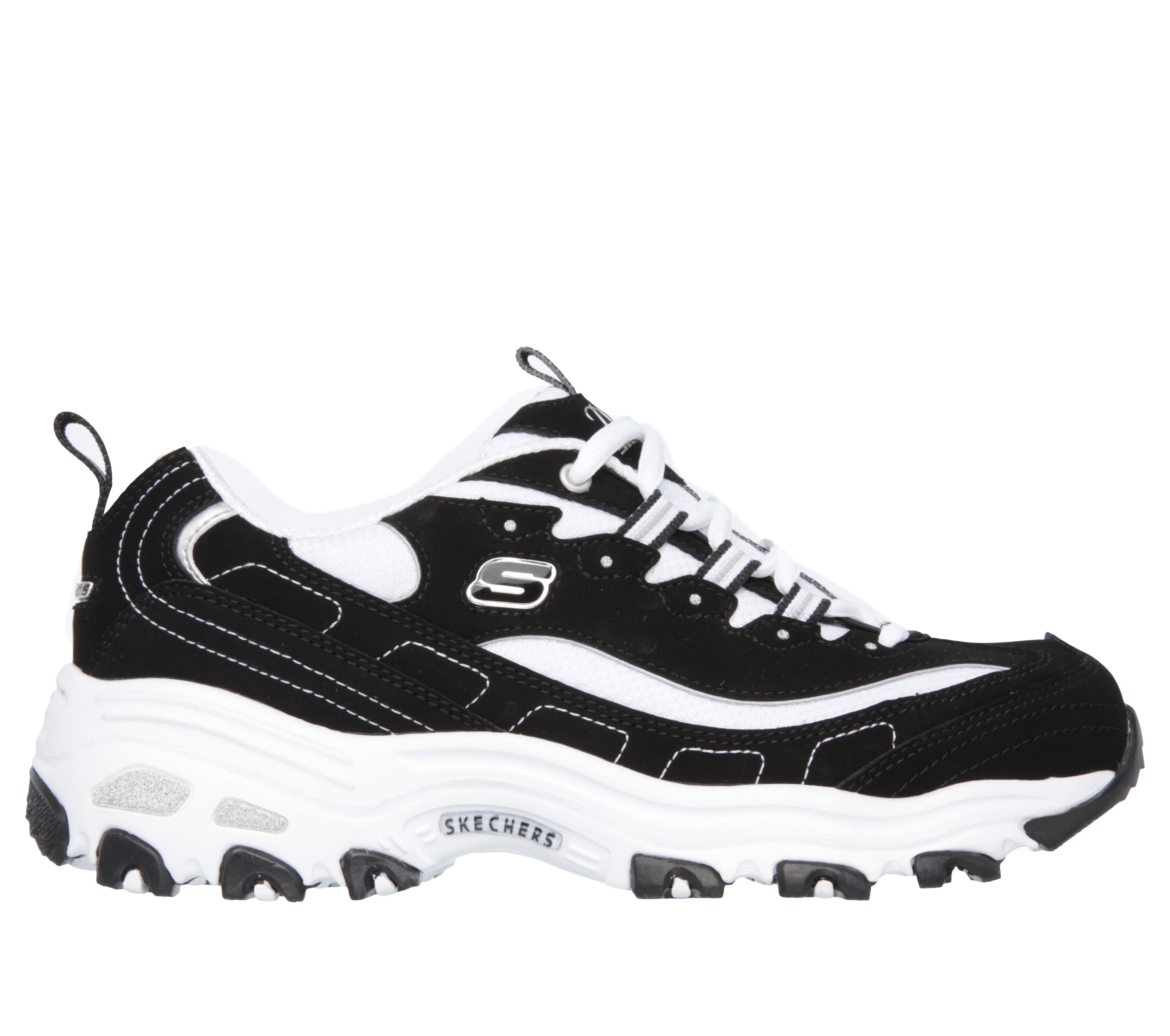 Skechers Women's D'Lites - Biggest Fan Sneaker in Black/White, Size 3 | Leather/Synthetic/Textile