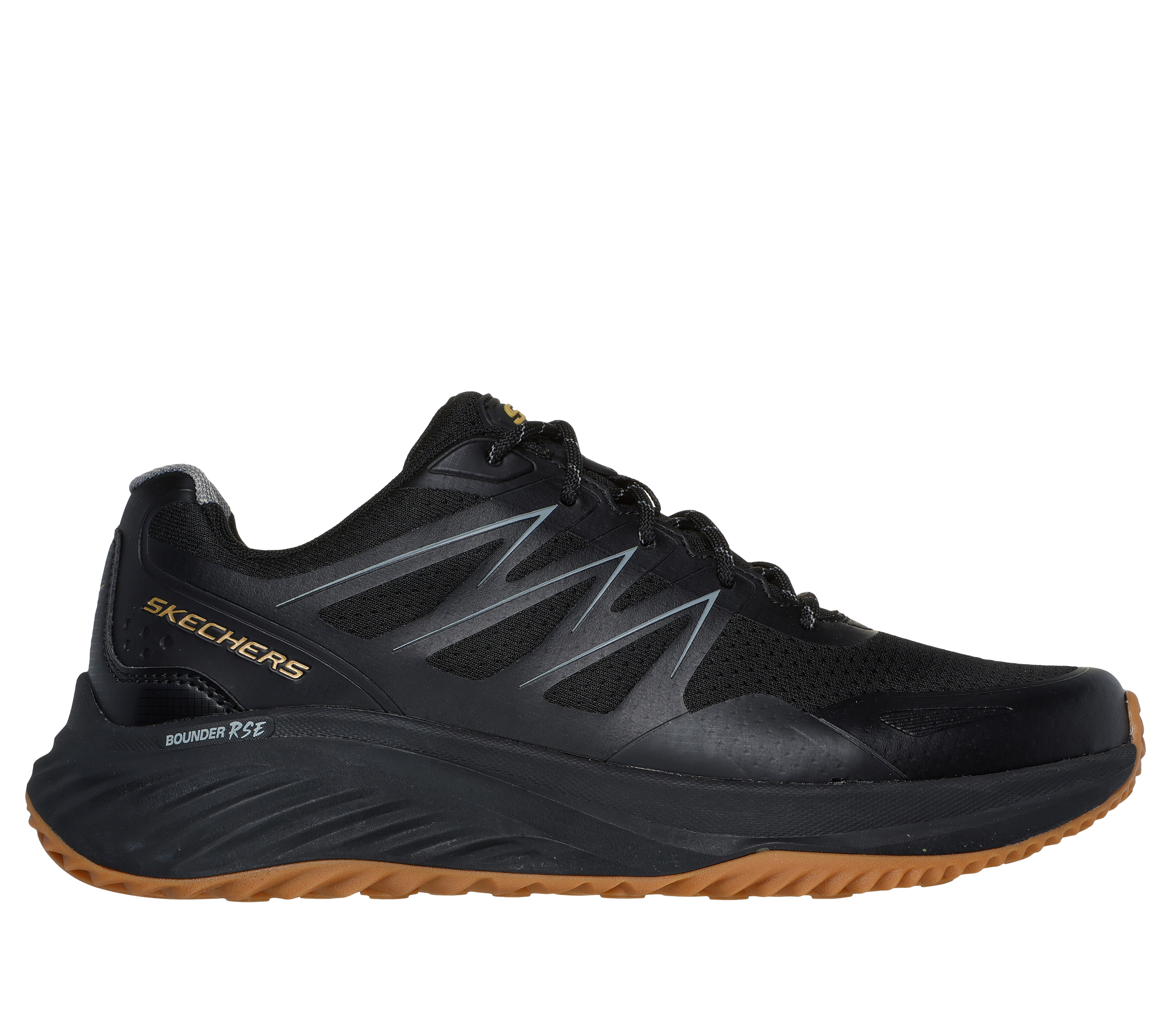 Skechers Men's Bounder RSE - Zoner Sneaker in Black/Gold, Size 8 | Textile/Synthetic, Machine Washable