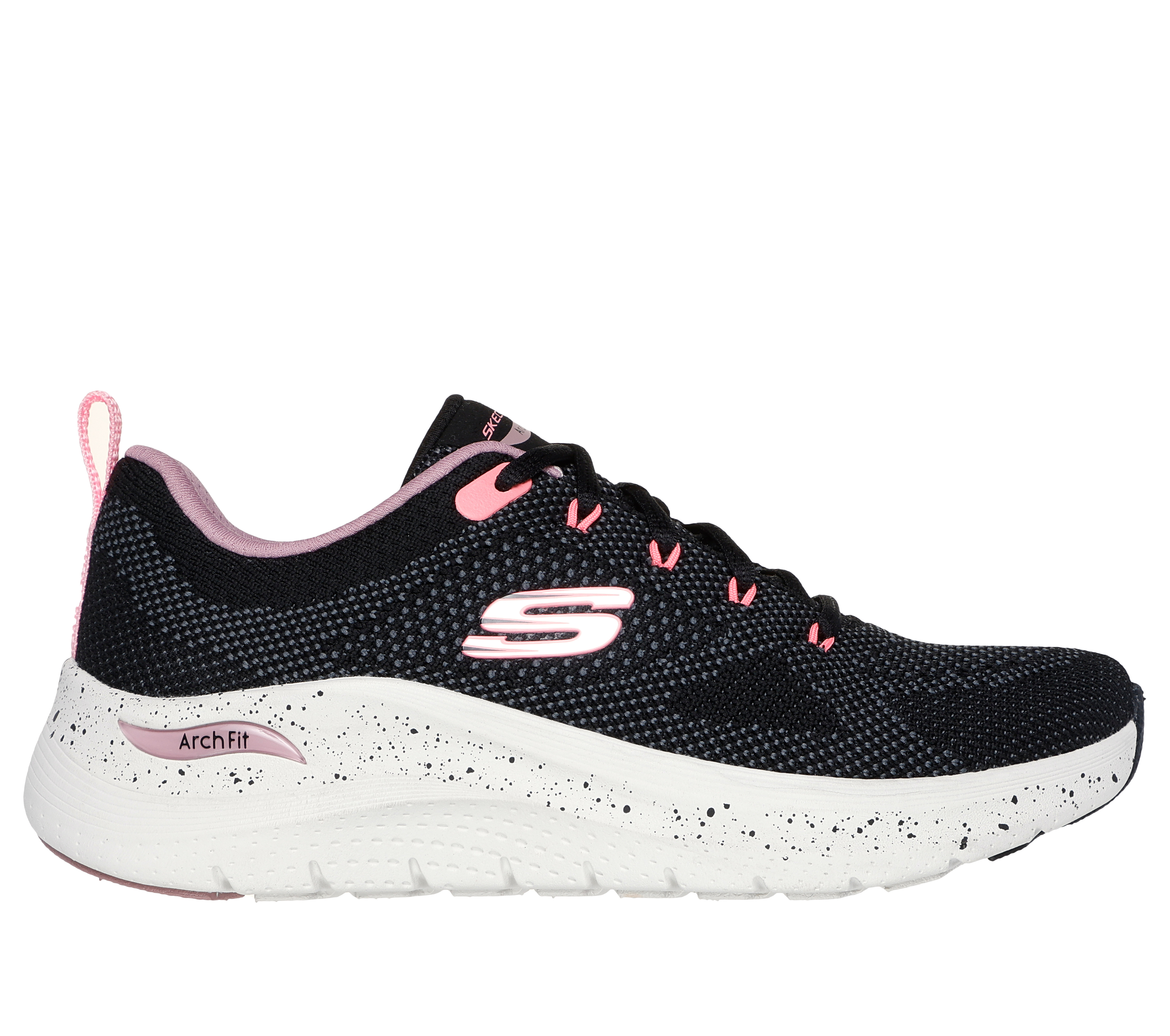 Skechers Women's Arch Fit 2.0 - Fast Paced Sneaker in Black, Size 8 | Textile/Synthetic, Vegan, Machine Washable