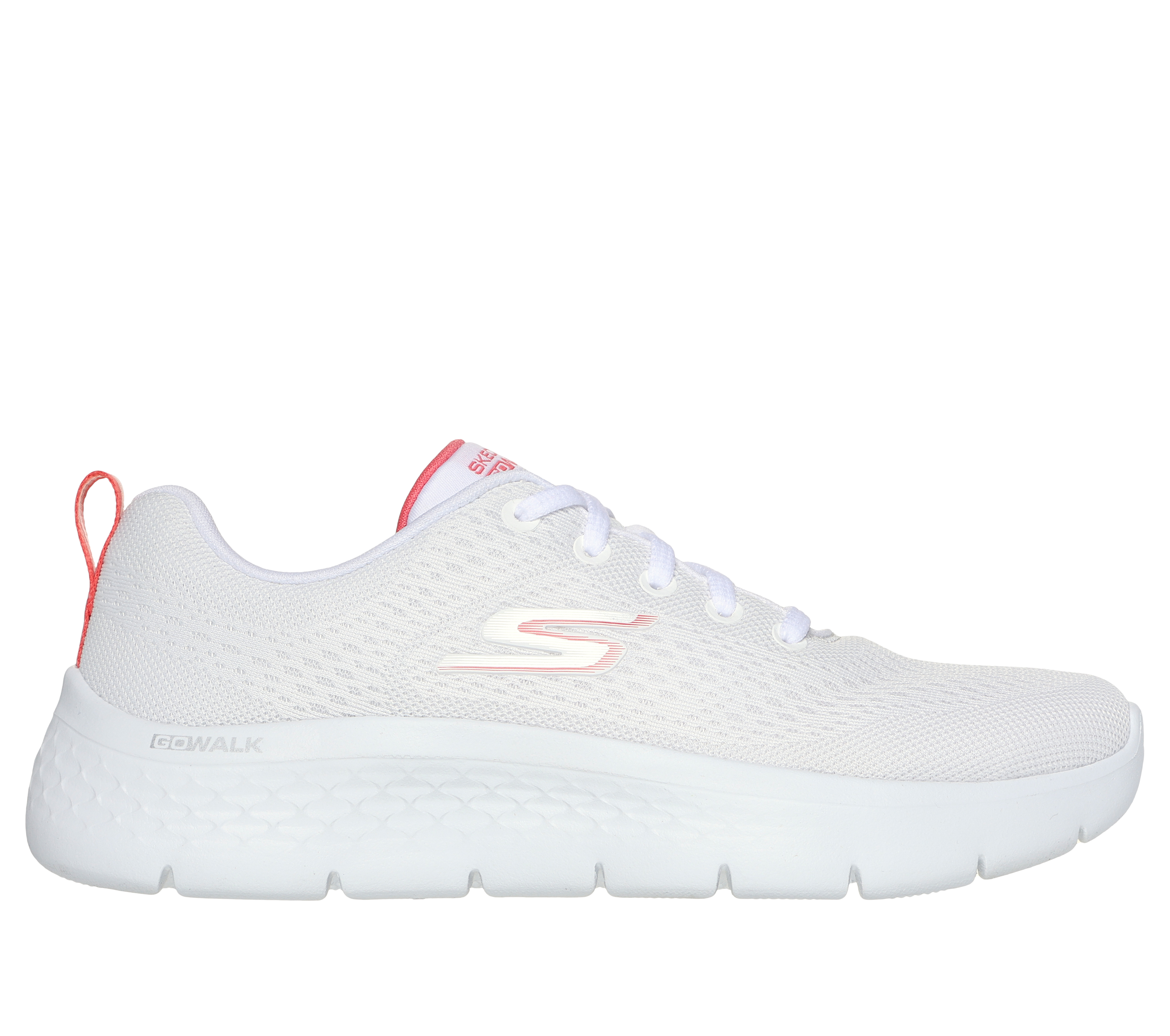 Skechers Women's GO WALK Flex - Kali Sneaker in White/Coral, Size 10 | Textile/Synthetic, Vegan, Machine Washable