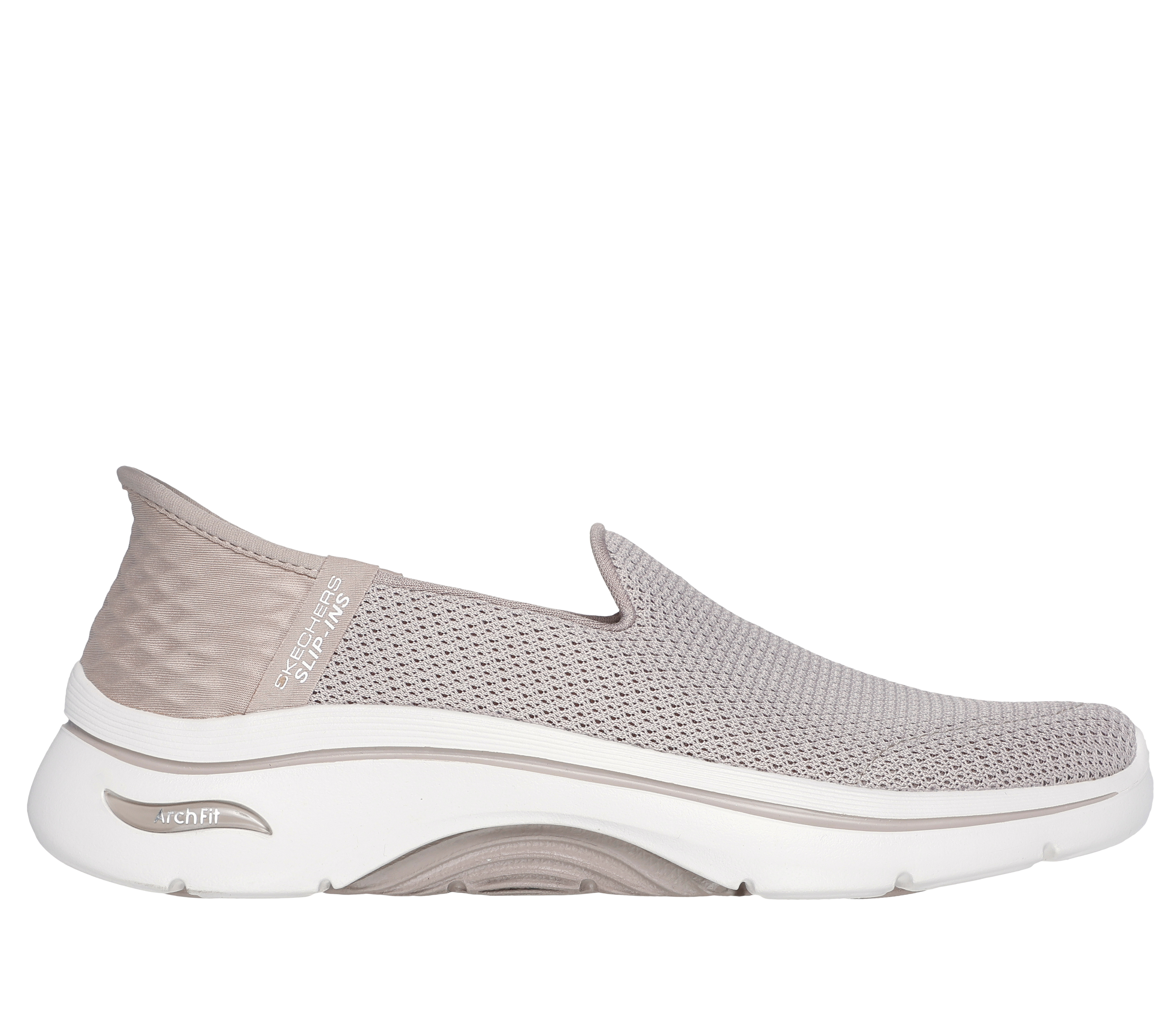 Skechers Women's Slip-Ins: GO WALK Arch Fit 2.0 - Delara Slip-On Shoes in Taupe, Size 6 | Textile/Synthetic, Vegan, Machine Washable