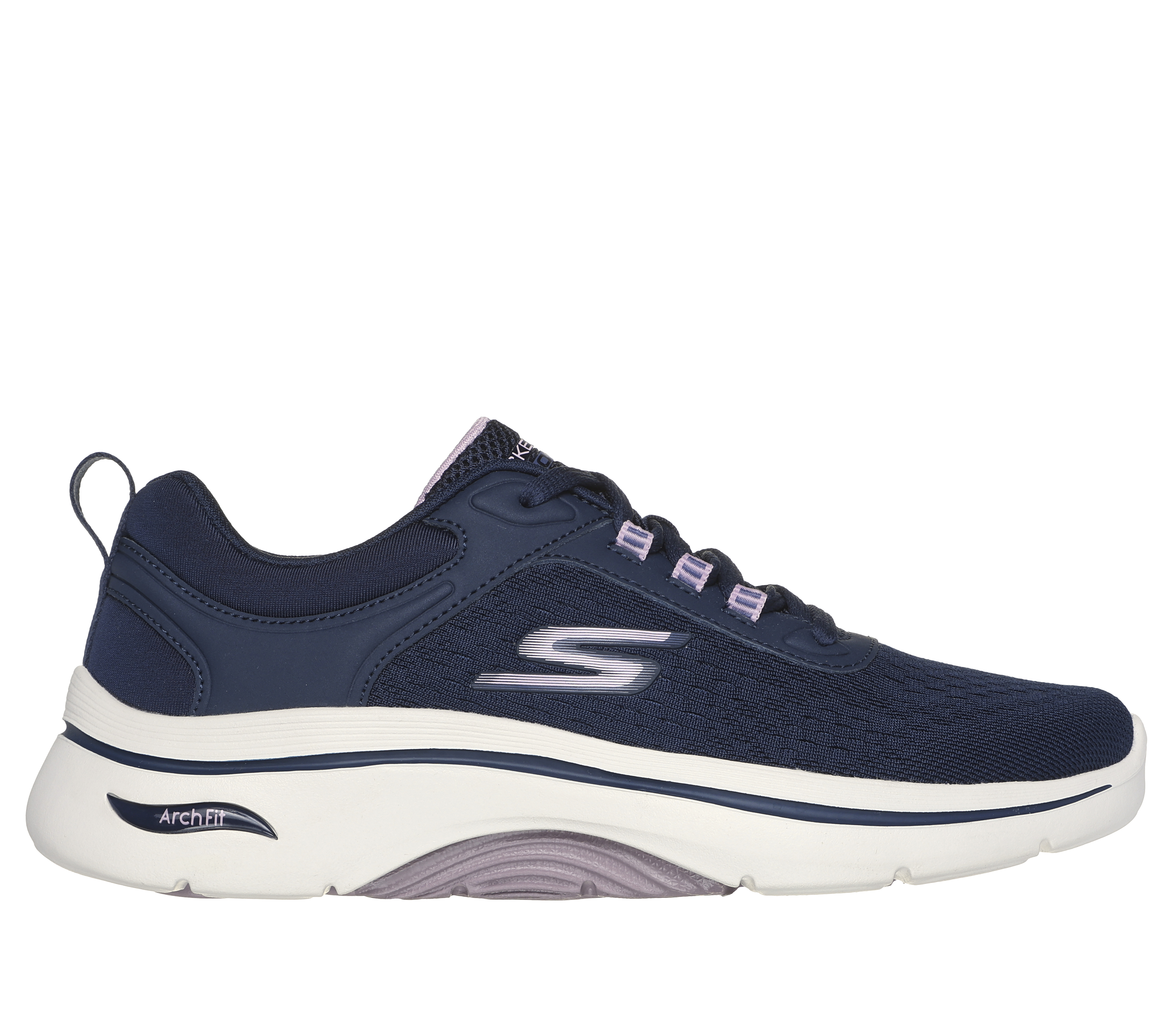 Skechers Women's GO WALK Arch Fit 2.0 - Balin Sneaker in Navy Blue/Lavender, Size 6 | Textile/Synthetic, Vegan, Machine Washable