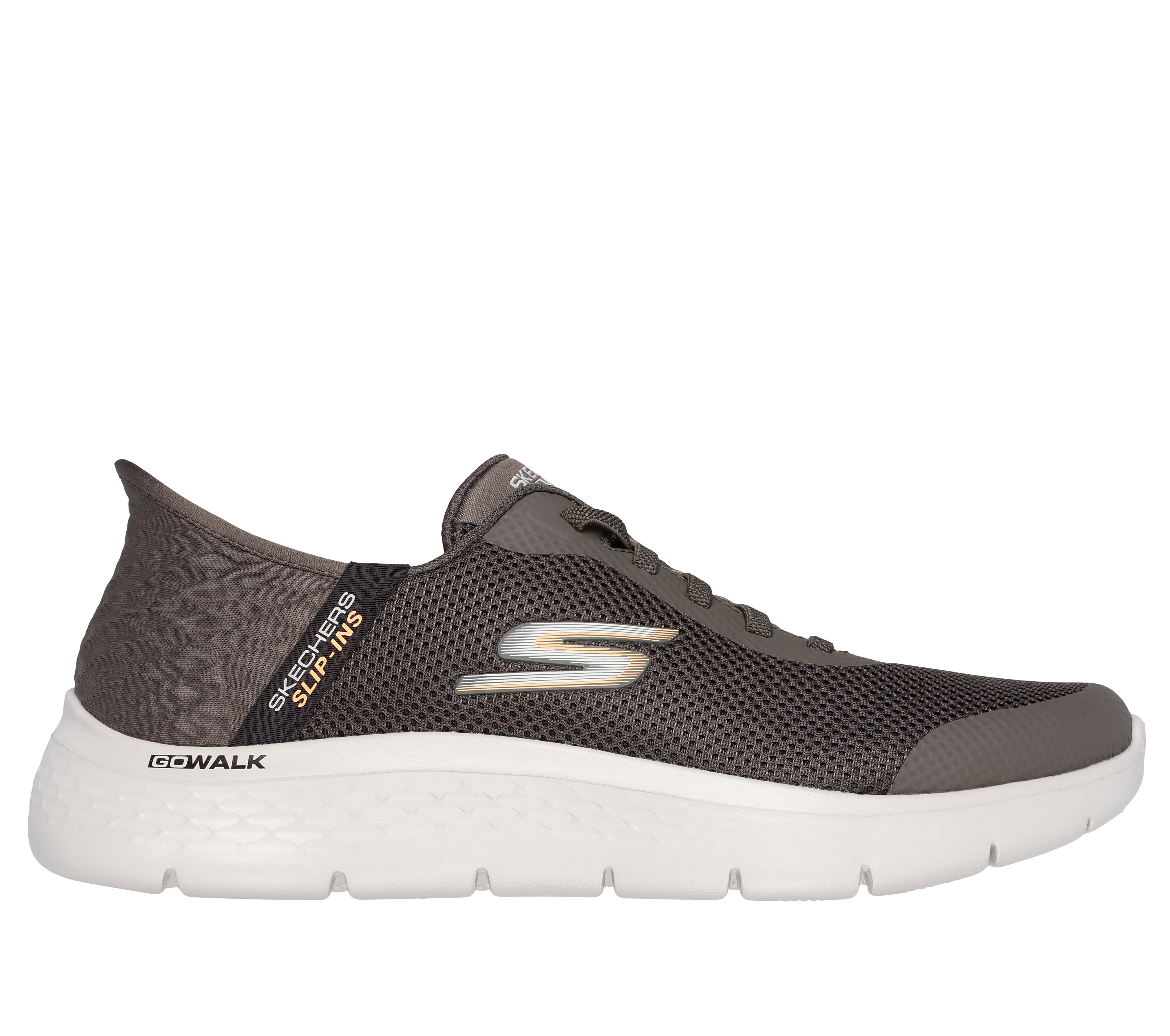 Skechers Men's Slip-ins: GO WALK Flex - Hands Up Sneaker in Brown, Size 15 | Textile/Synthetic, Vegan, Machine Washable