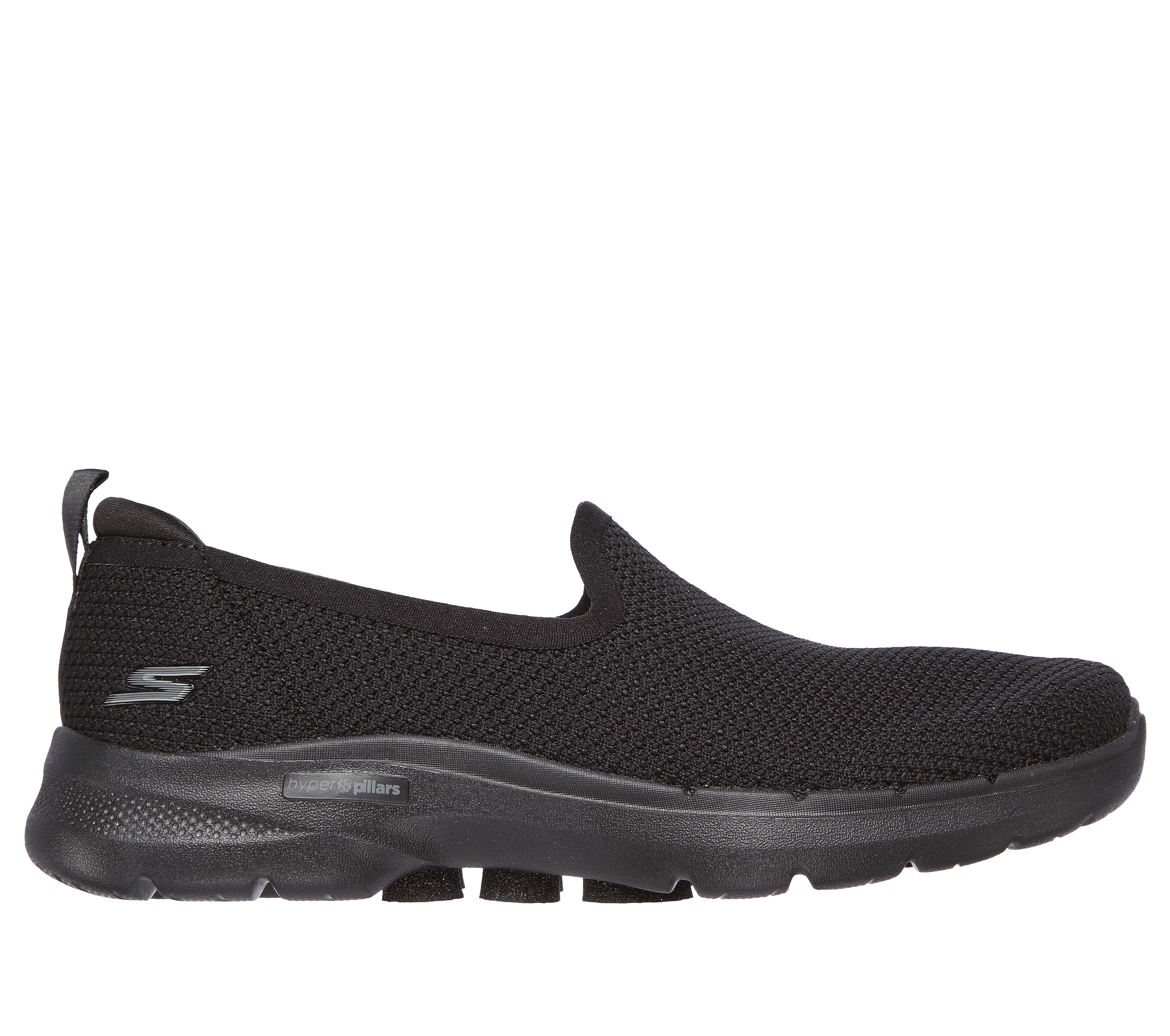 Skechers Women's GoWalk 6 - Clear Virtue Slip-On Shoes in Black, Size 4.5 Wide | Textile/Synthetic, Vegan, Machine Washable