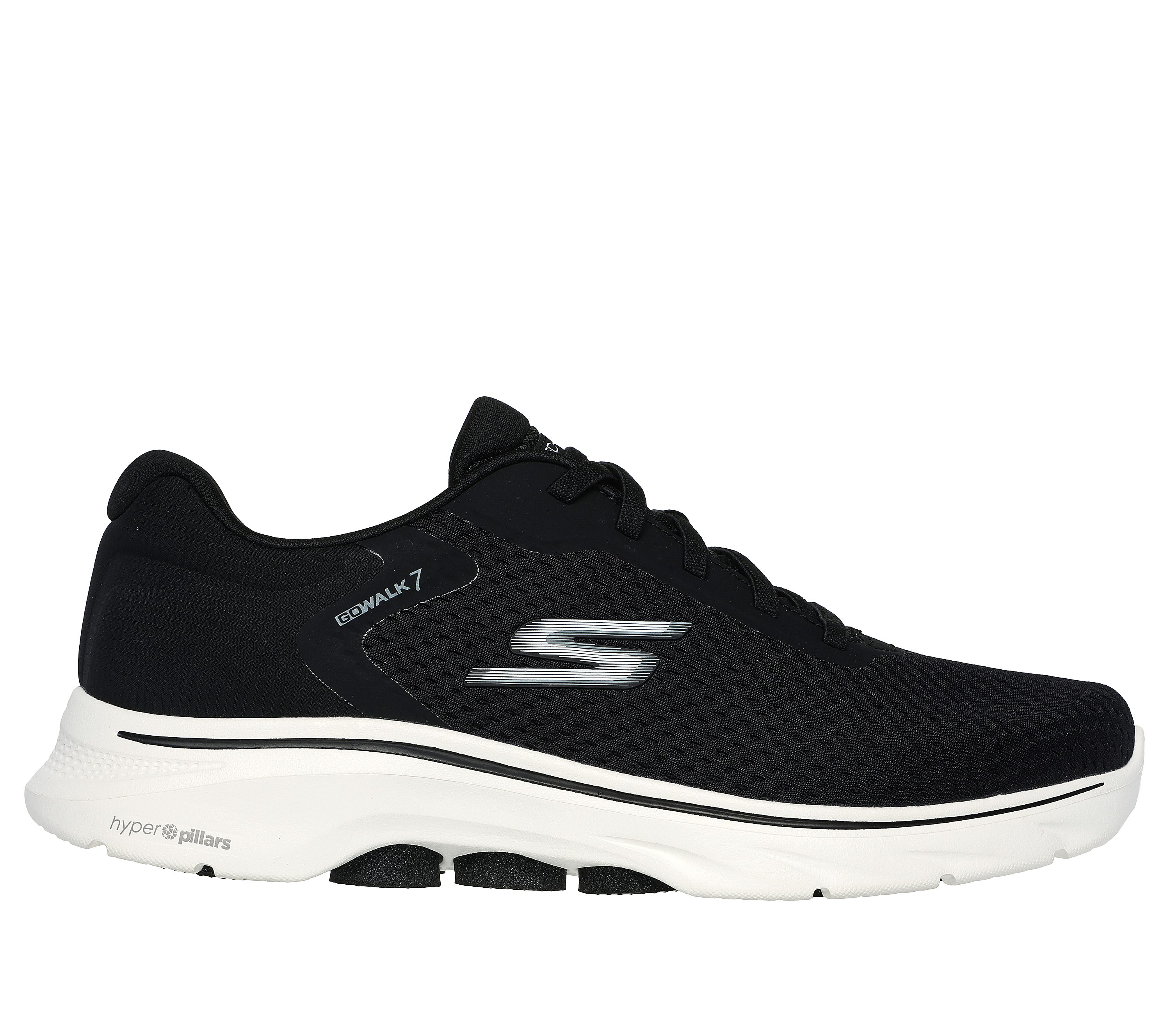 Skechers Men's GO WALK 7 - The Construct Sneaker in Black/White, Size 12 | Textile/Synthetic, Vegan, Machine Washable