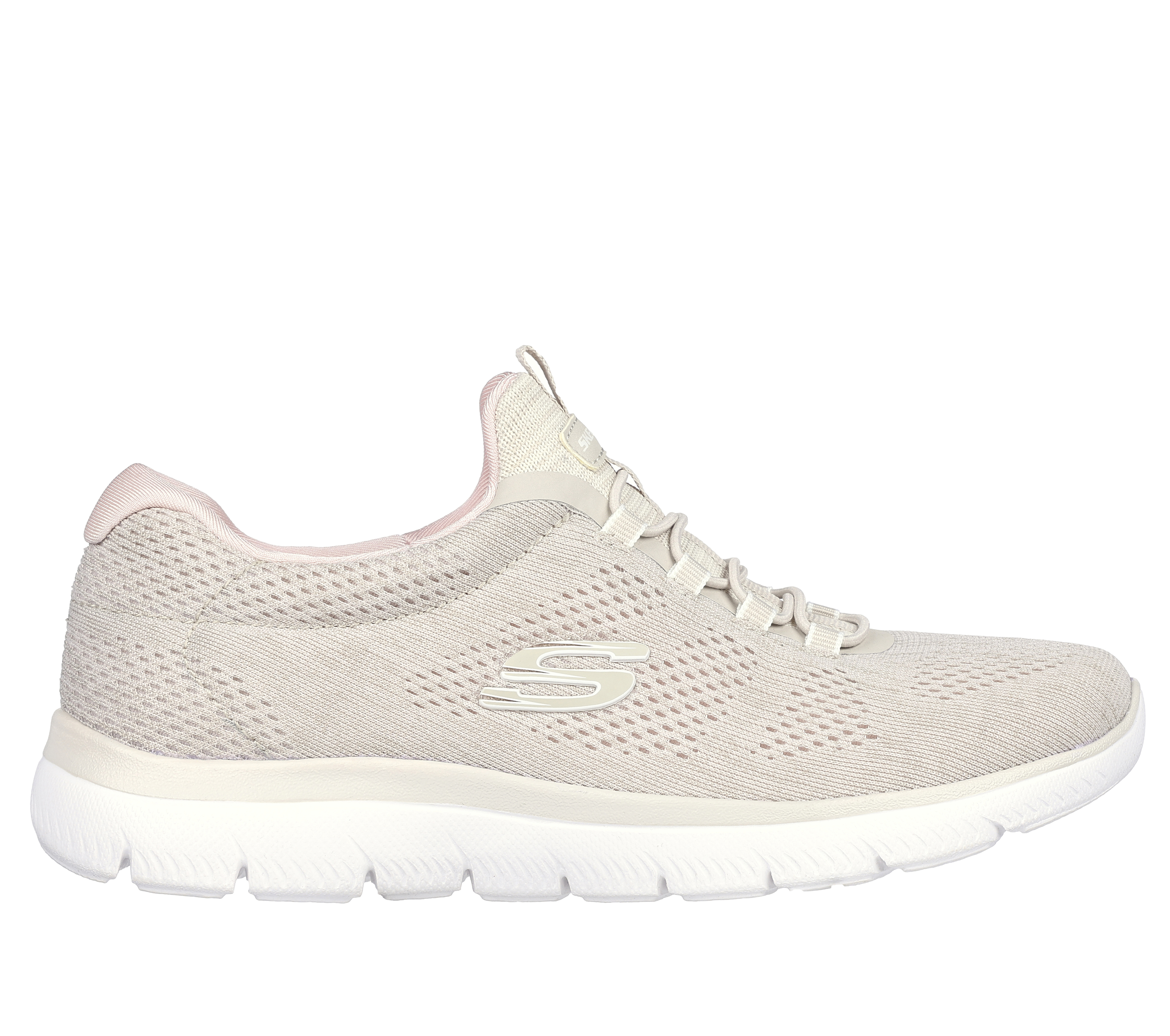 Skechers Women's Summits - Fun Flair Sneaker in Taupe/Pink, Size 7 | Textile/Synthetic, Vegan, Machine Washable