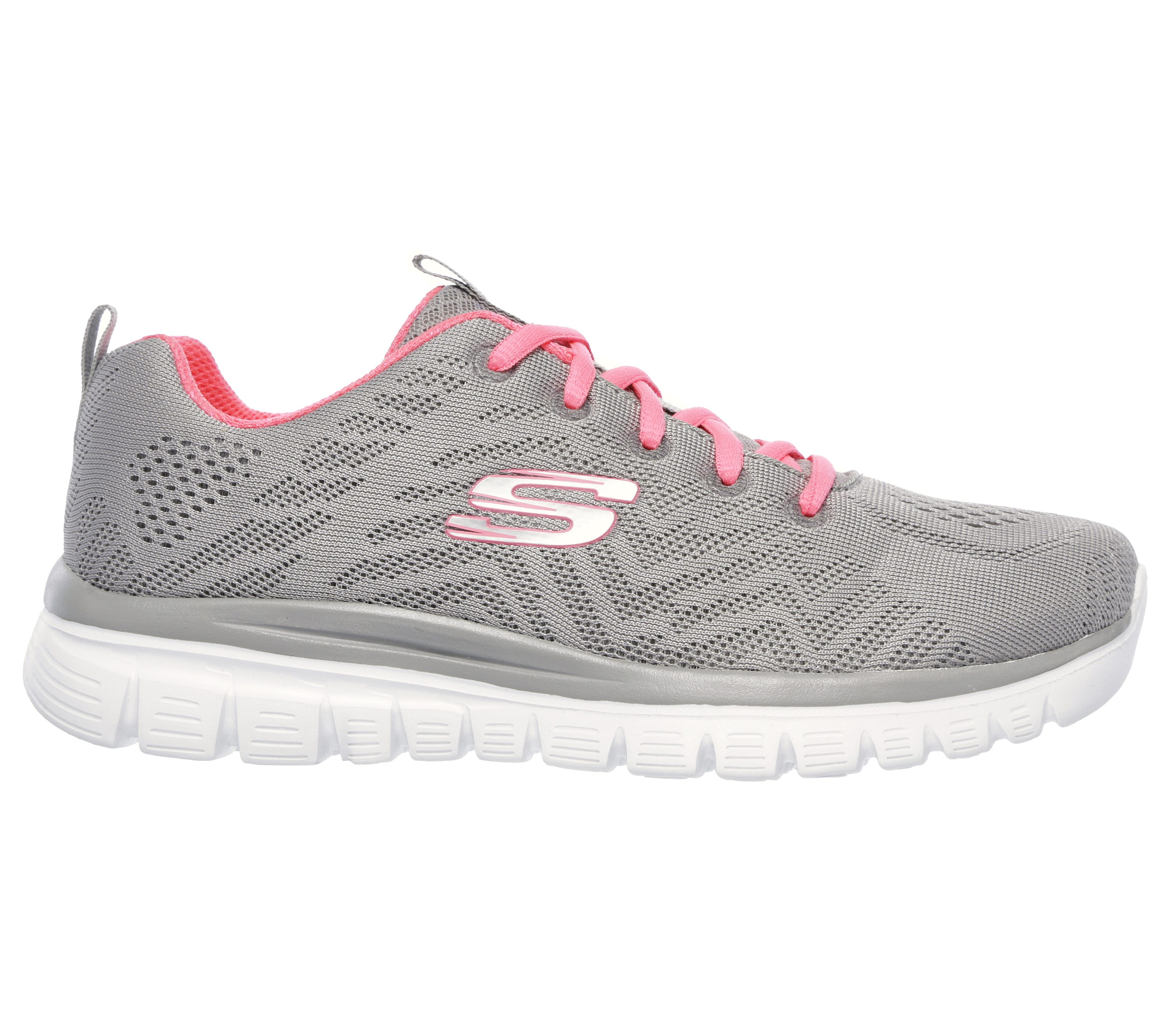 Skechers Women's Graceful - Get Connected Sneaker in Gray/Coral, Size 3 | Textile/Synthetic, Vegan, Machine Washable