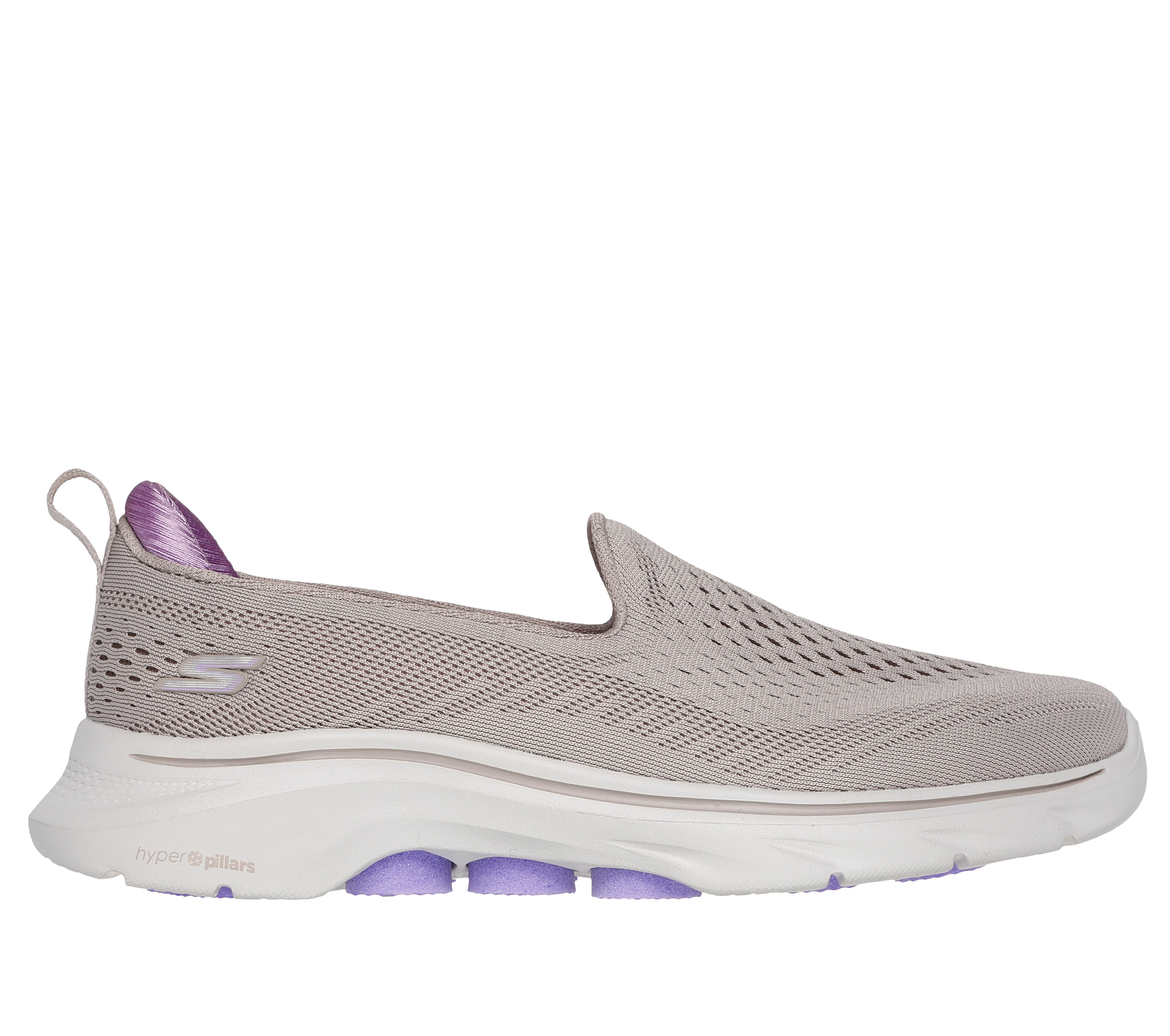 Skechers Women's GO WALK 7 - Vina Slip-On Shoes in Taupe/Lavender, Size 3 | Textile/Synthetic, Vegan, Machine Washable