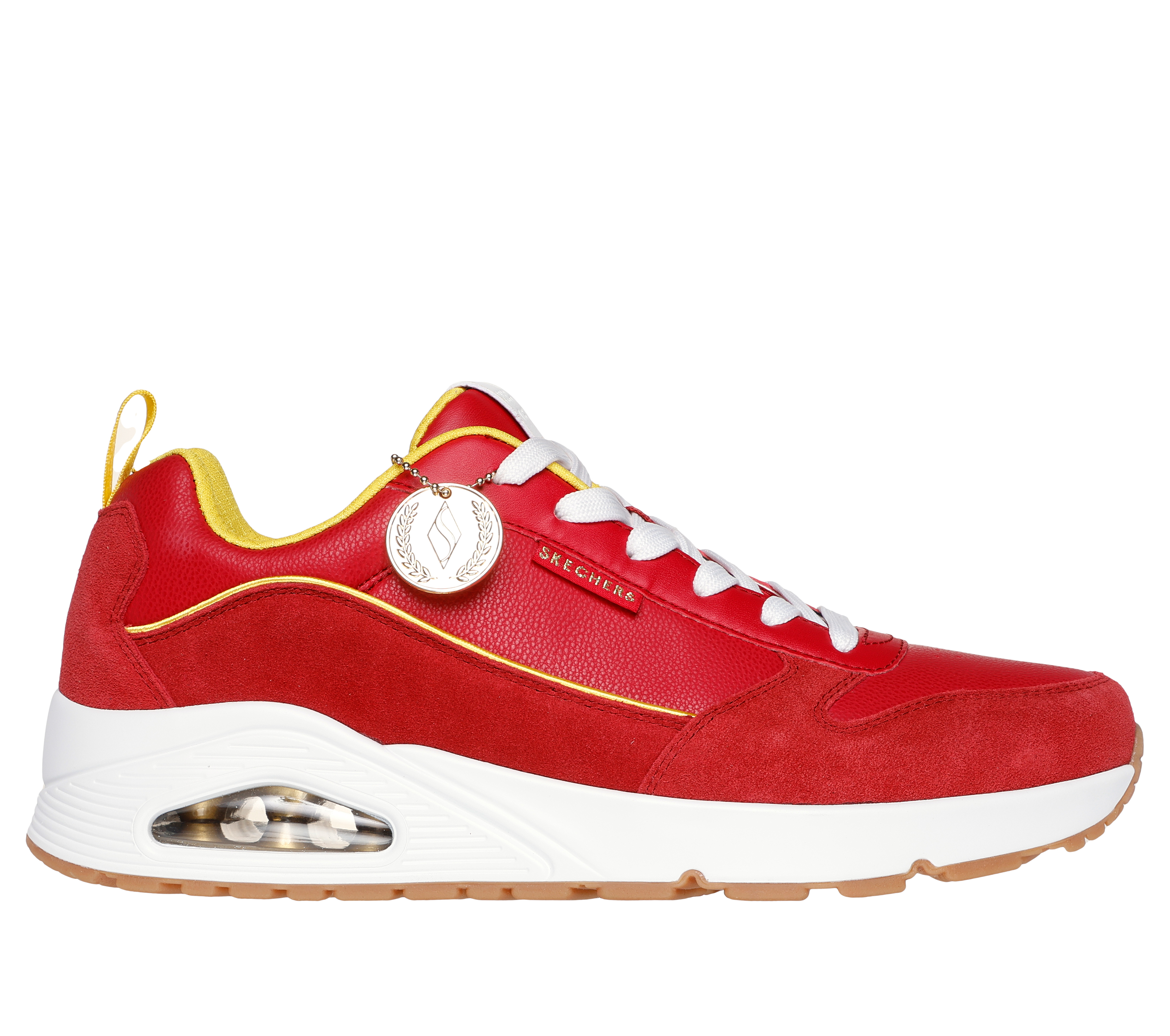 Skechers Men's Uno - Victory Pack Sneaker in Red/Yellow, Size 12 | Leather/Synthetic/Textile