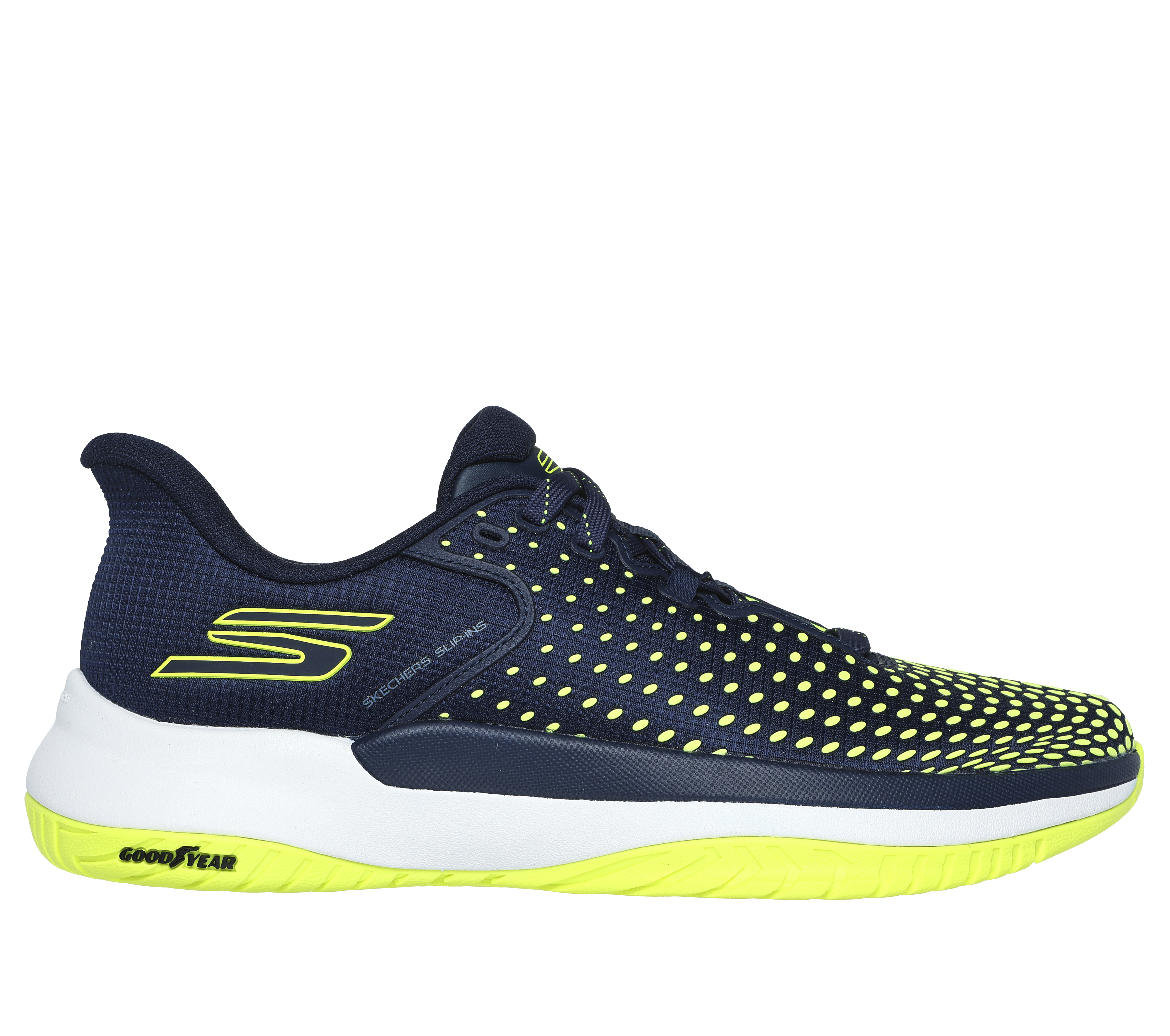 Skechers Men's Slip-ins: Viper Court Elite Sneaker in Navy Blue/Yellow, Size 8 | Textile, Vegan, Machine Washable , Arch Fit