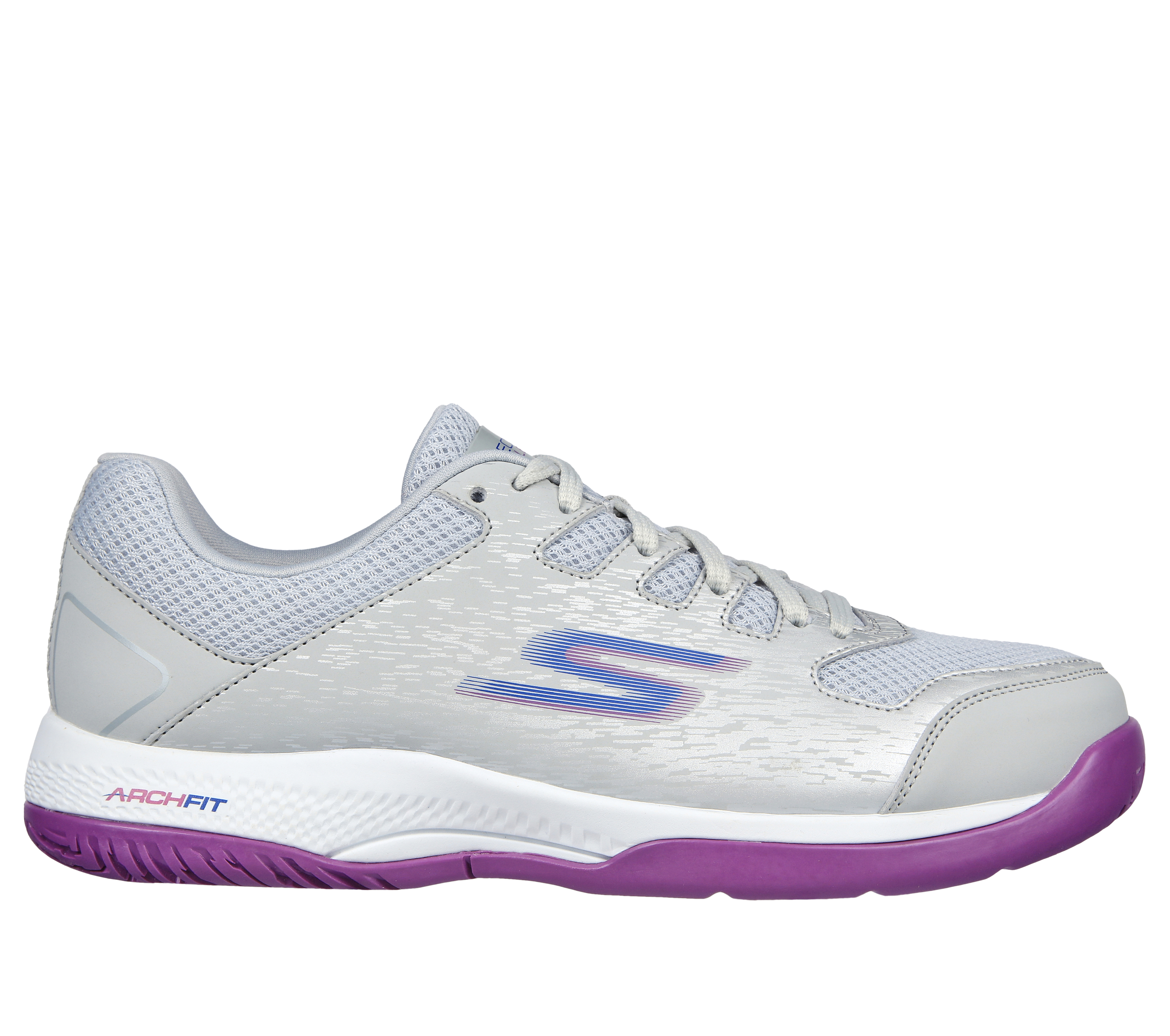 Skechers Women's Viper Court - Pickleball Sneaker in Gray/Purple, Size 2.5 | Synthetic/Textile, Machine Washable , Arch Fit