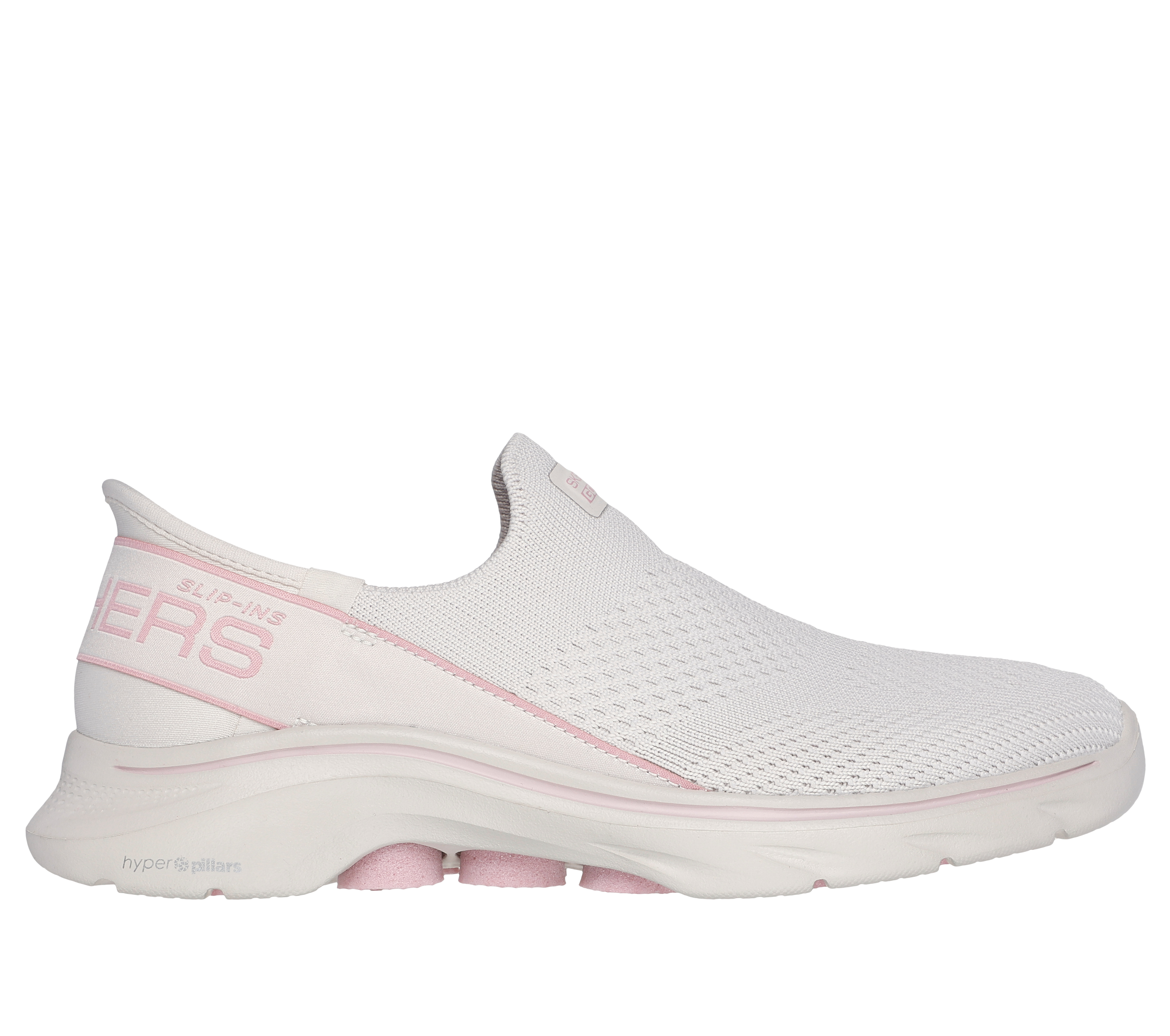 Skechers Women's Slip-ins: GO WALK 7 - Mia Slip-On Shoes in Natural/Pink, Size 2 | Textile/Synthetic, Vegan, Machine Washable