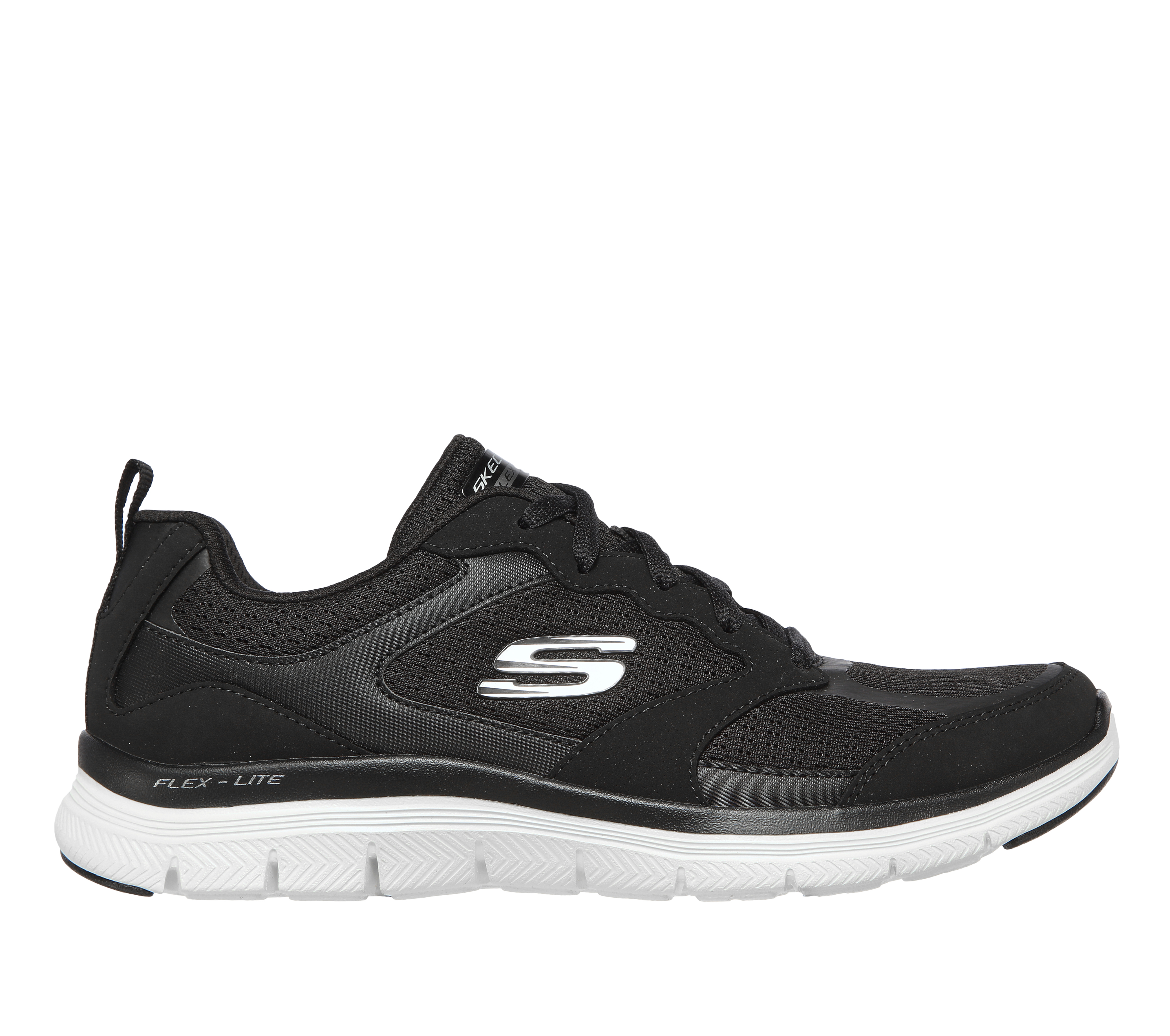 Skechers Women's Flex Appeal 4.0 - Active Flow Sneaker in Black/White, Size 3 | Textile/Leather