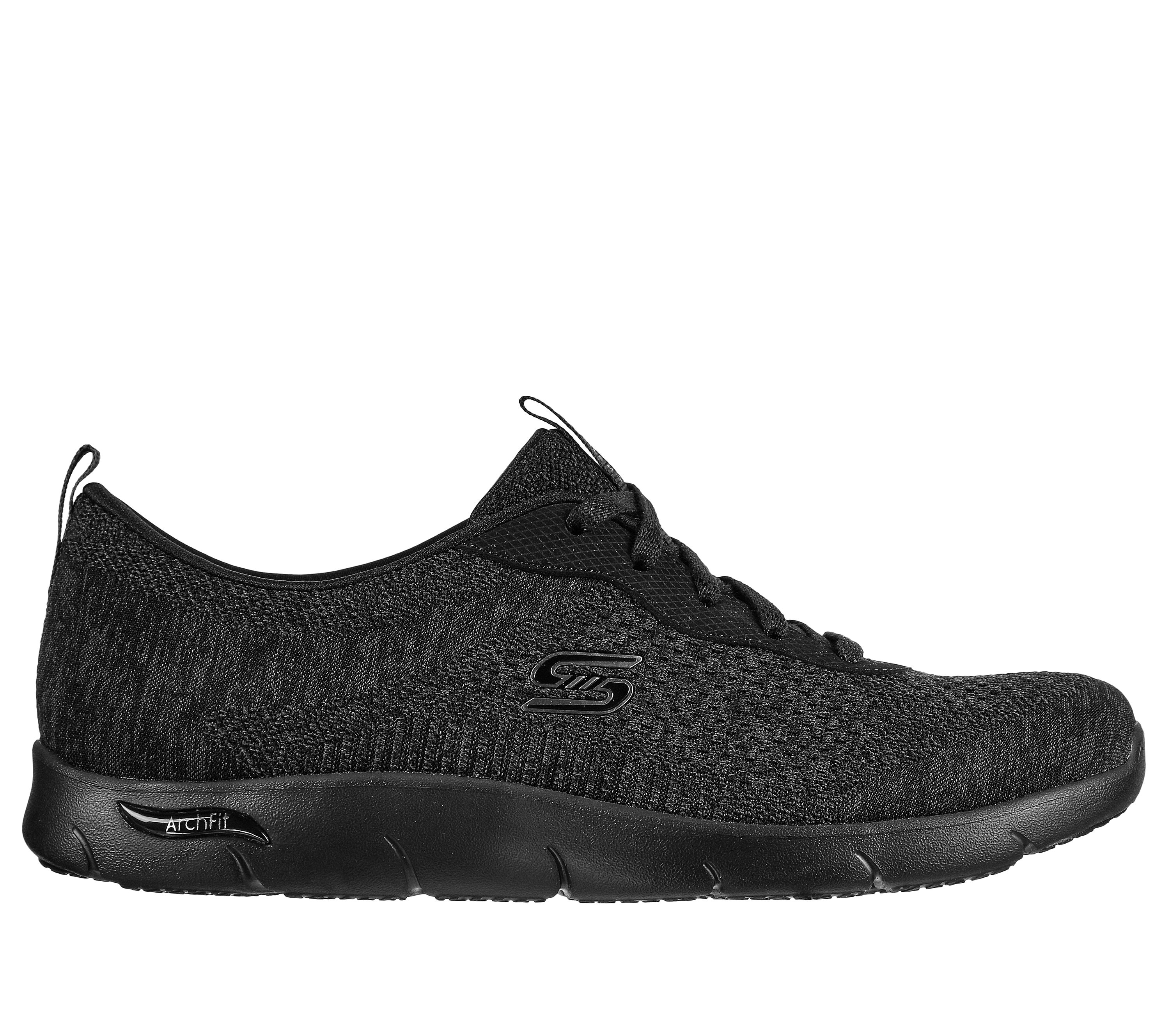 Skechers Women's Arch Fit Refine - Lavish Sneaker in Black, Size 3.5 | Textile/Synthetic, Vegan, Machine Washable