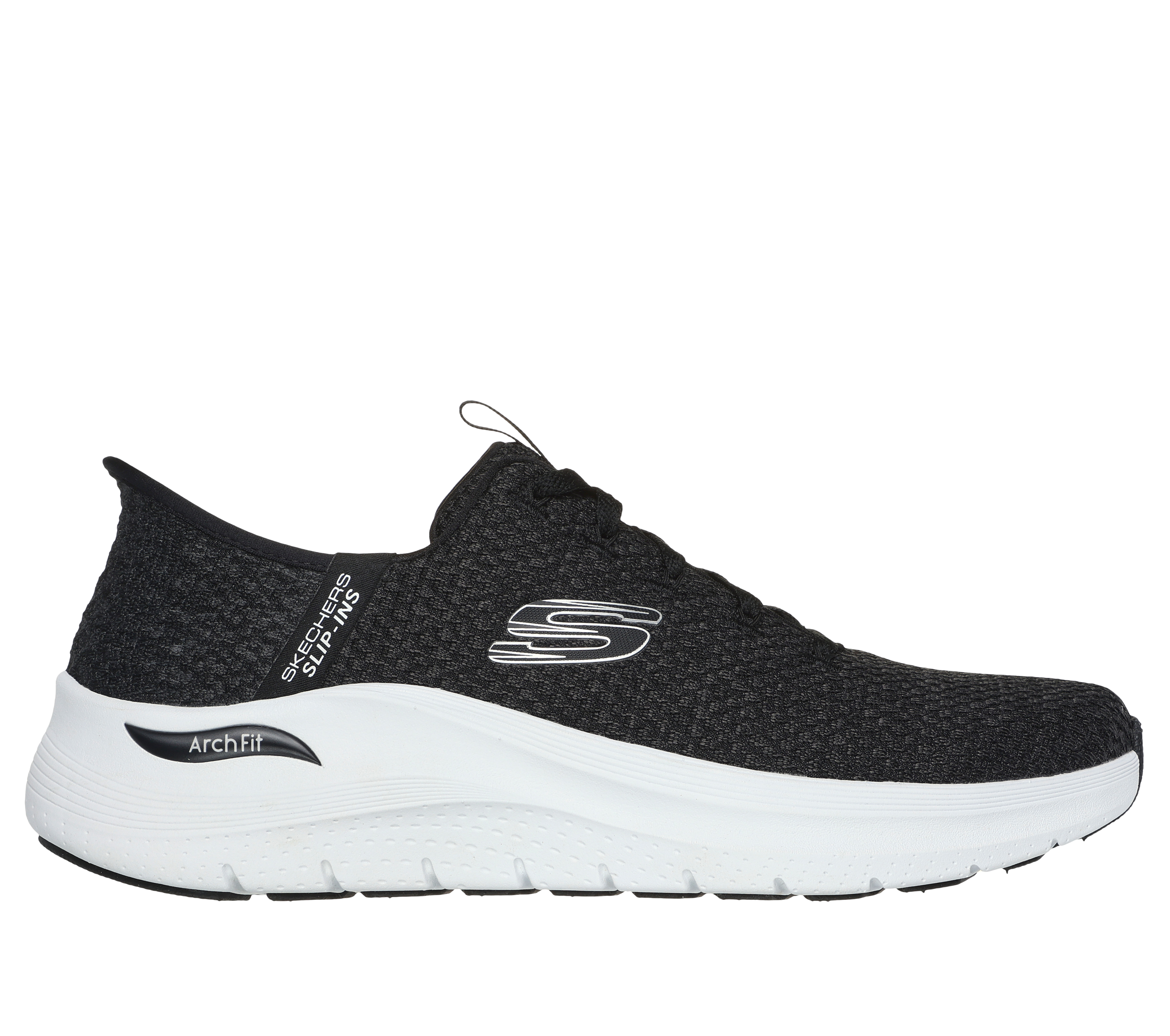 Skechers Men's Slip-ins: Arch Fit 2.0 - Look Ahead Sneaker in Black/White, Size 6 | Textile/Synthetic, Vegan, Machine Washable