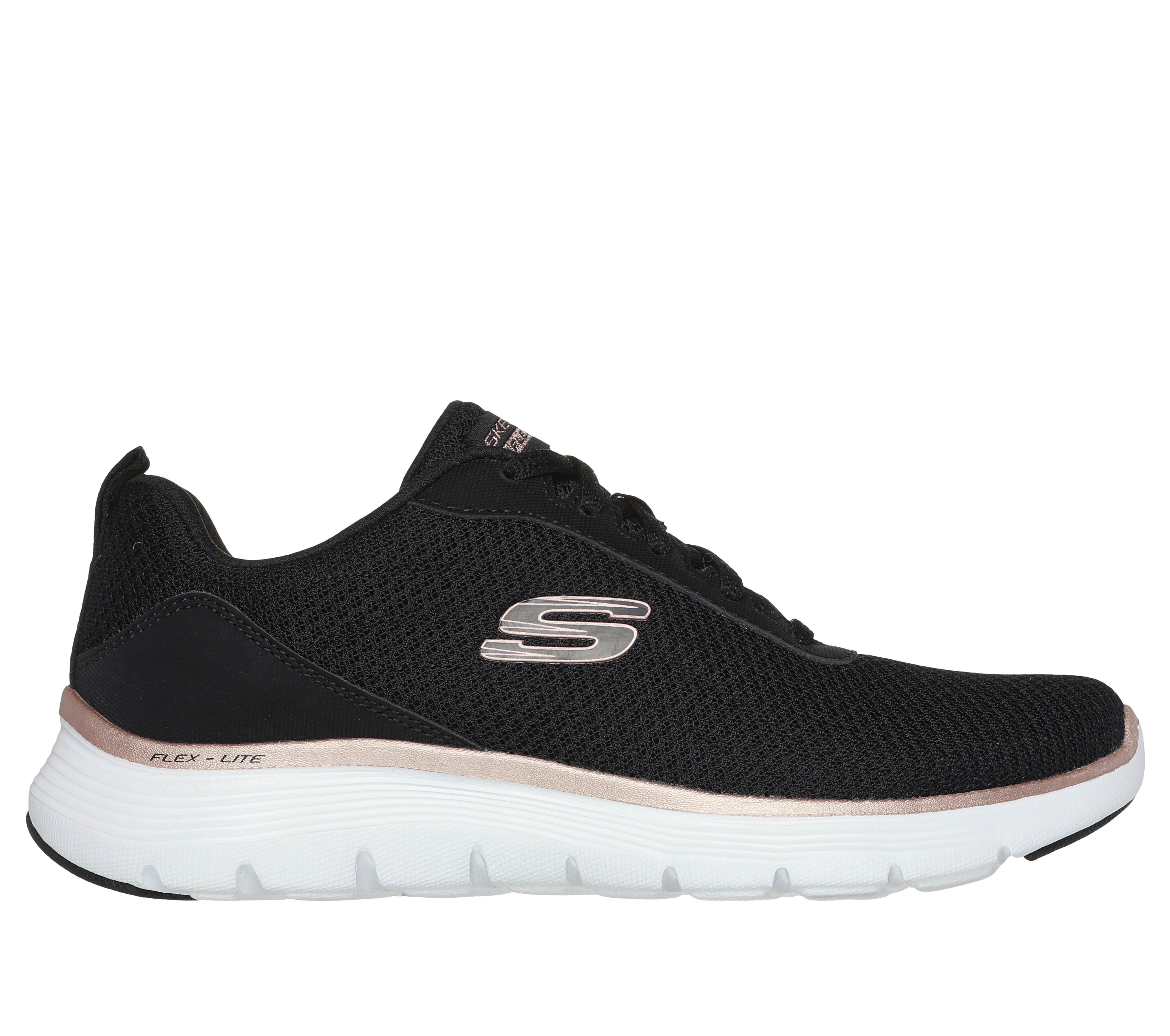 Skechers Women's Flex Appeal 5.0 - Uptake Sneaker in Black/Rose Gold, Size 6 | Textile/Synthetic, Vegan, Machine Washable