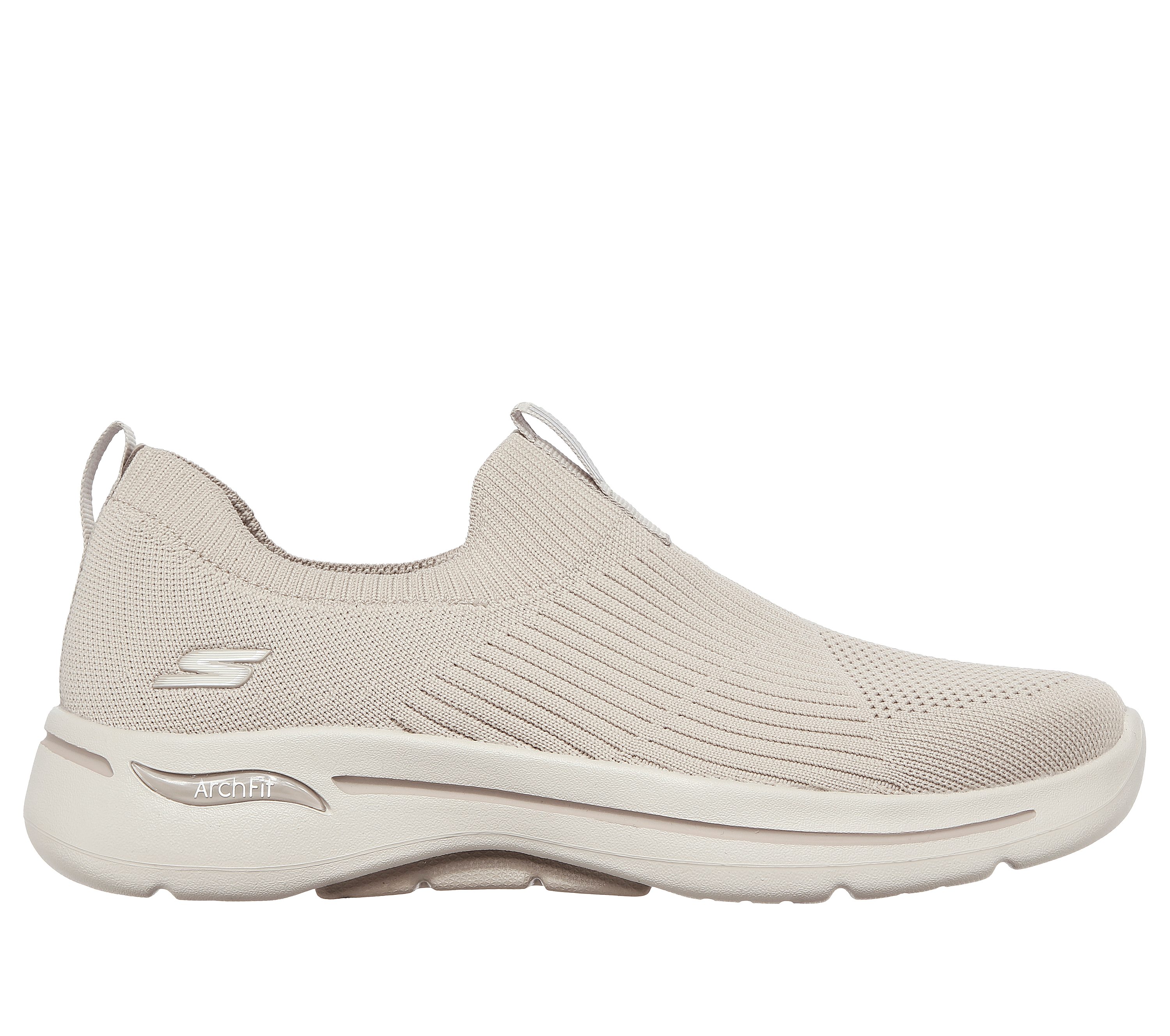 Skechers Women's GO WALK Arch Fit - Iconic Slip-On Shoes in Taupe, Size 5.5 | Textile/Synthetic, Vegan, Machine Washable