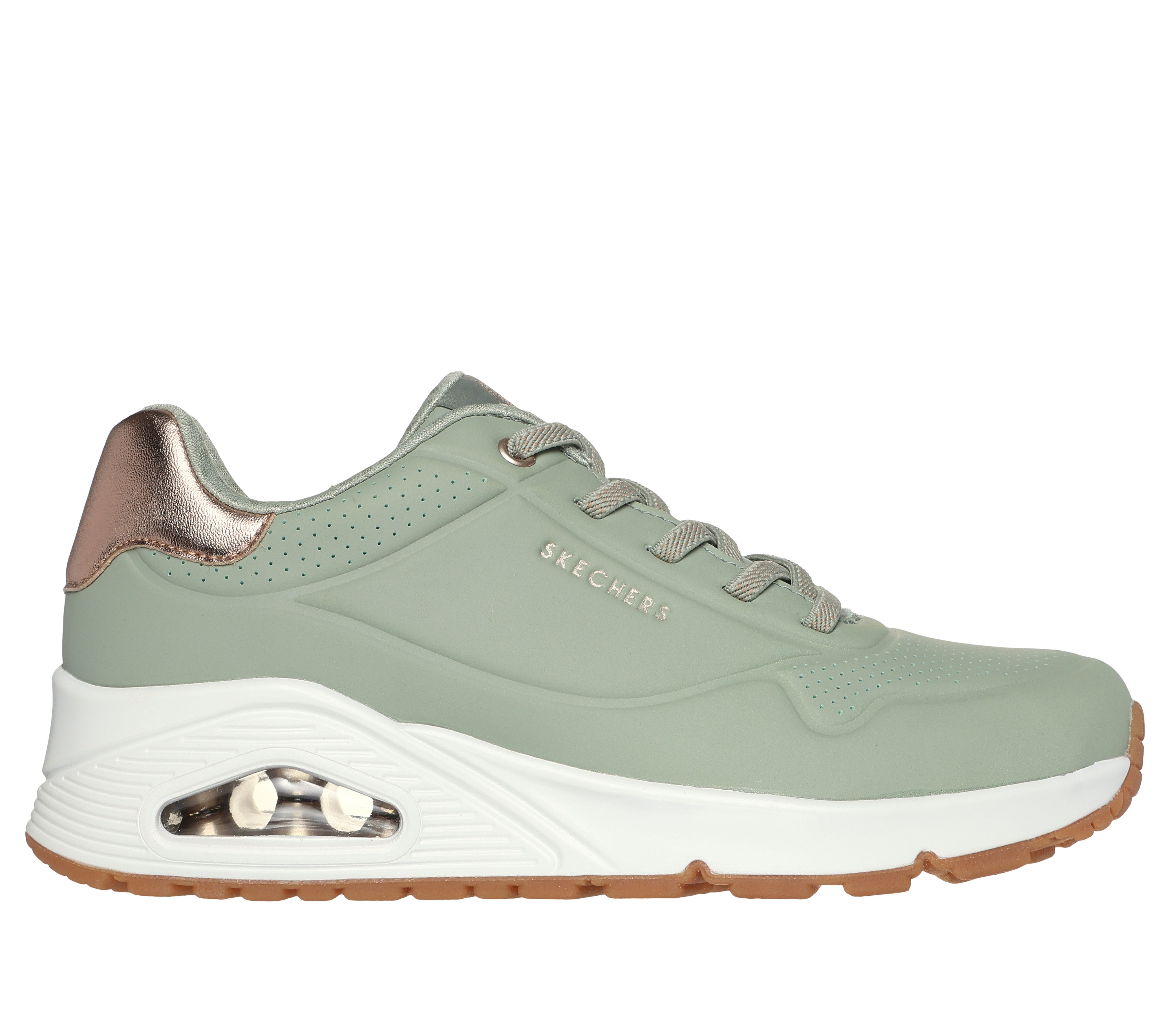 Skechers Women's Uno - Shimmer Away Sneaker in Sage, Size 4 | Synthetic/Textile