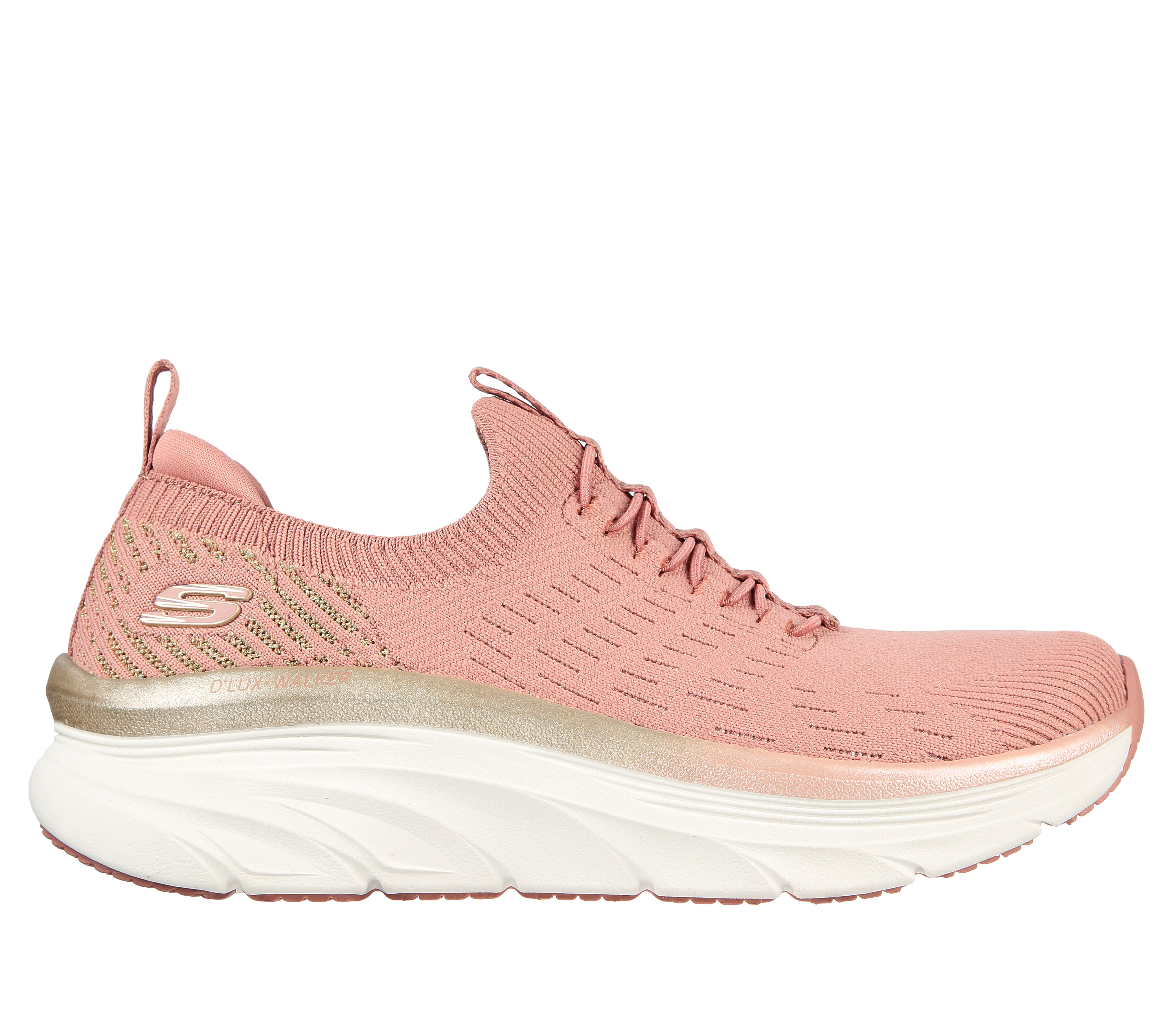 Skechers Women's Relaxed Fit: D'Lux Walker - Let it Glow Sneaker in Rosegold, Size 6.5 | Textile, Vegan, Machine Washable