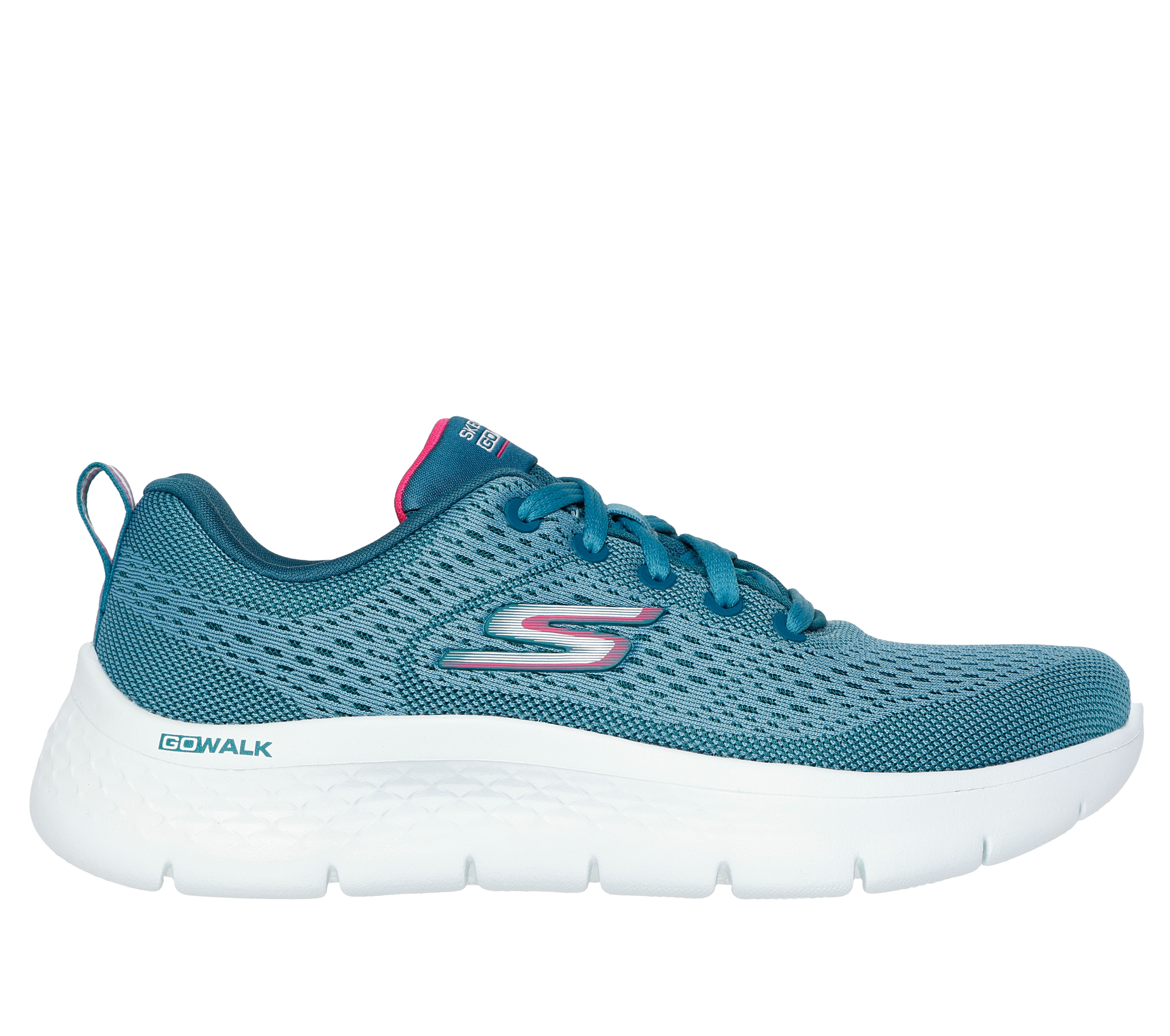 Skechers Women's GO WALK Flex - Kali Sneaker in Teal/Hot Pink, Size 4 | Textile/Synthetic, Vegan, Machine Washable