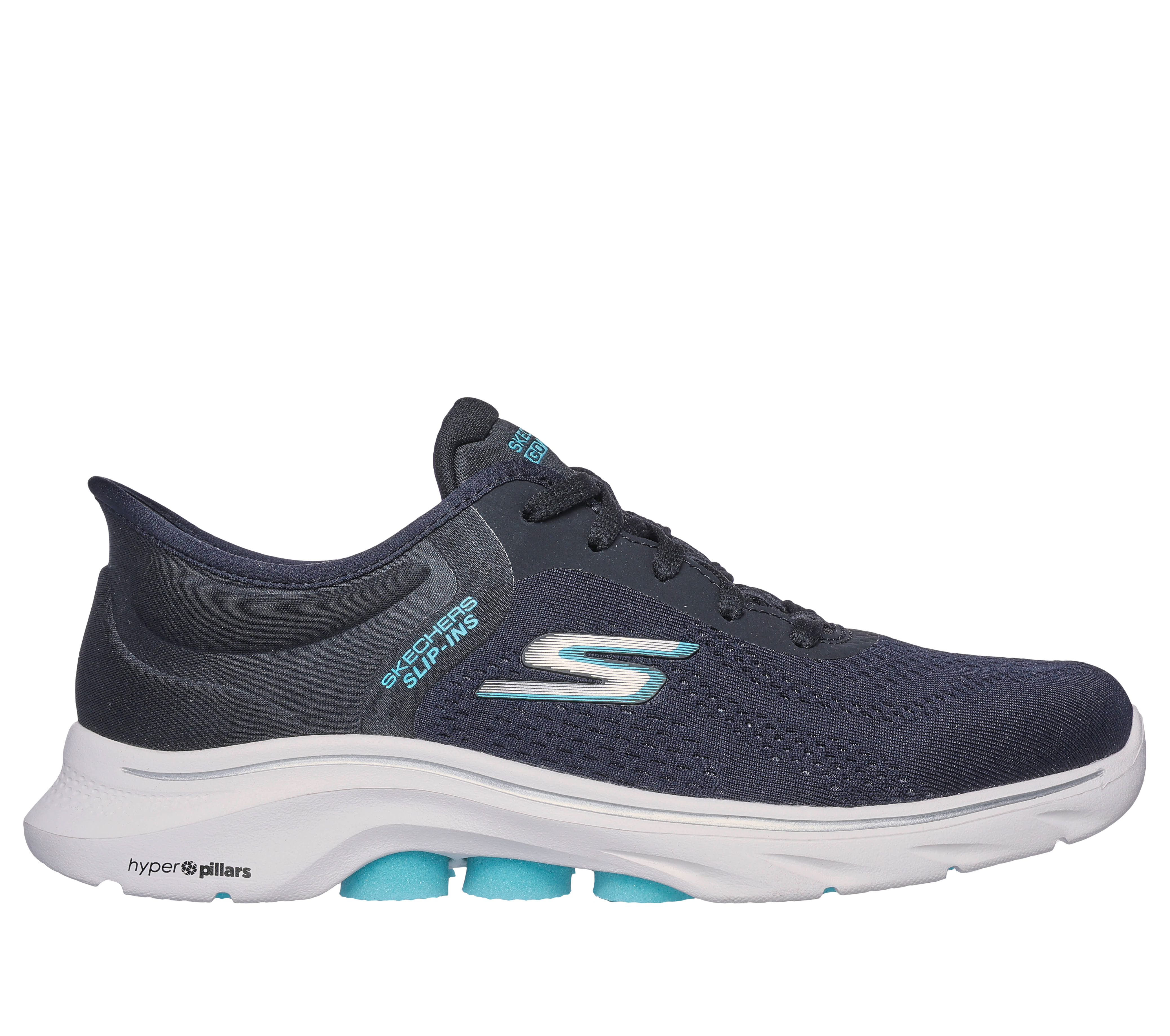 Skechers Women's Slip-ins: GO WALK 7 - Valin Sneaker in Black/Aqua, Size 4.5 | Textile/Synthetic, Machine Washable