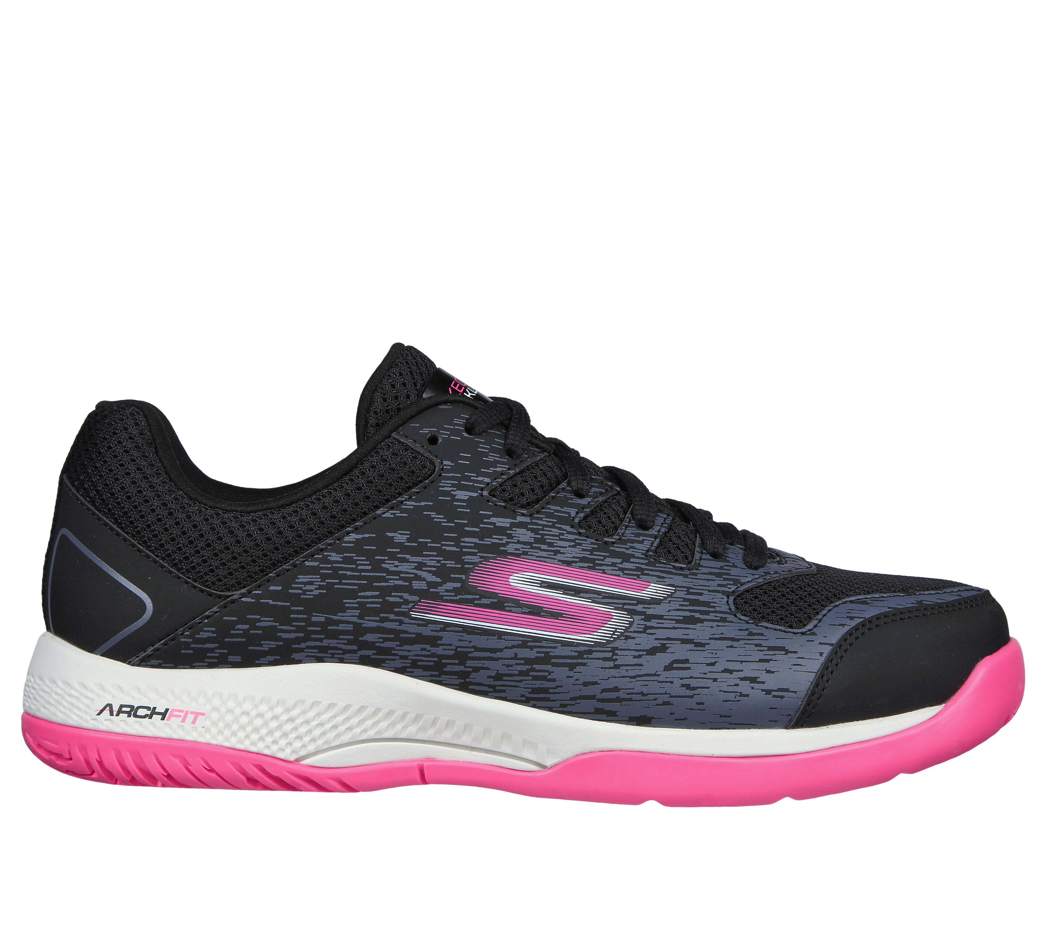 Skechers Women's Viper Court - Pickleball Sneaker in Black/Pink, Size 4 | Synthetic/Textile, Machine Washable , Arch Fit