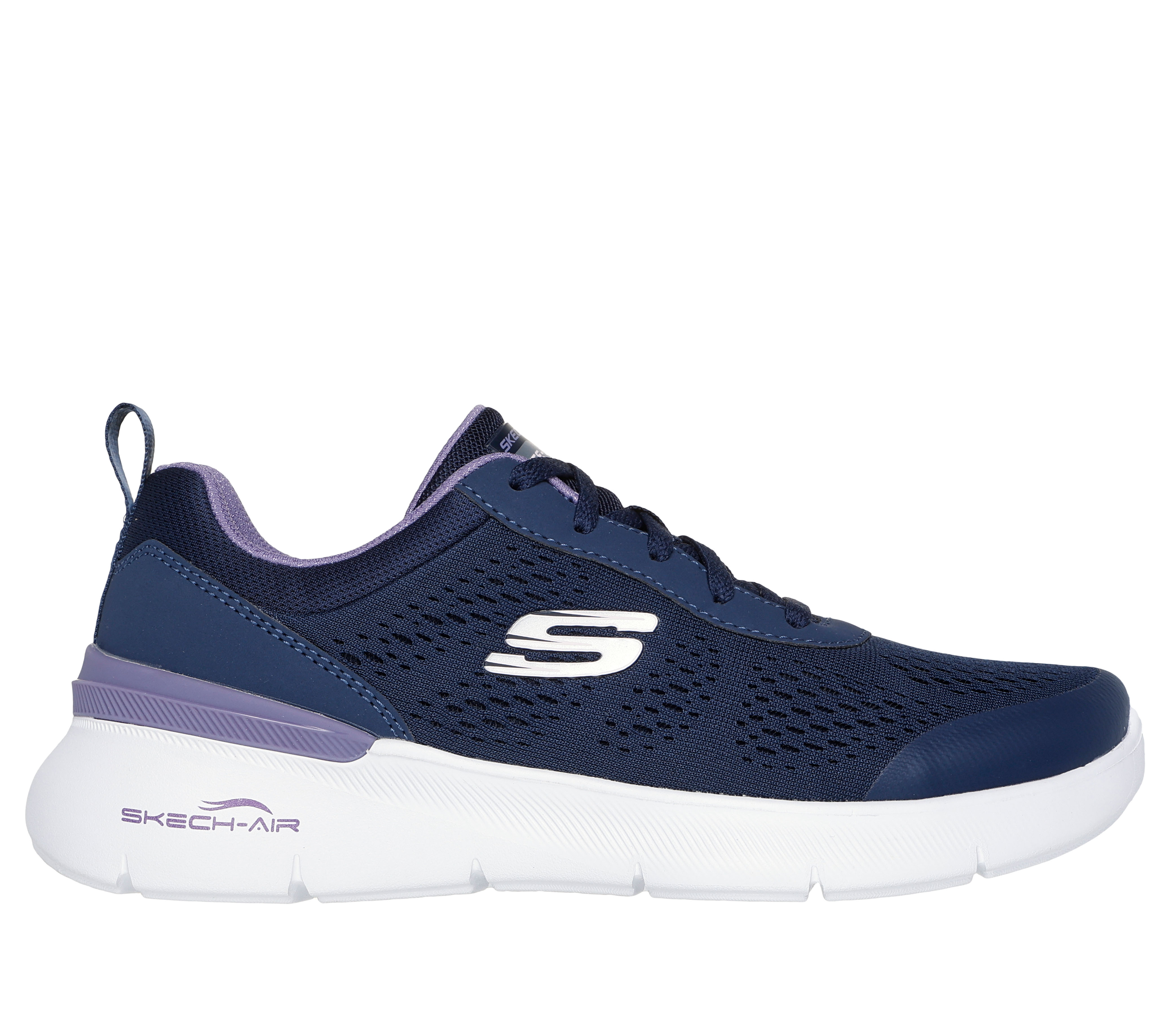 Skechers Women's Skech-Air Dynamight 2.0 - New Heights Sneaker in Navy Blue/Lavender, Size 5 | Textile/Synthetic, Vegan, Machine Washable