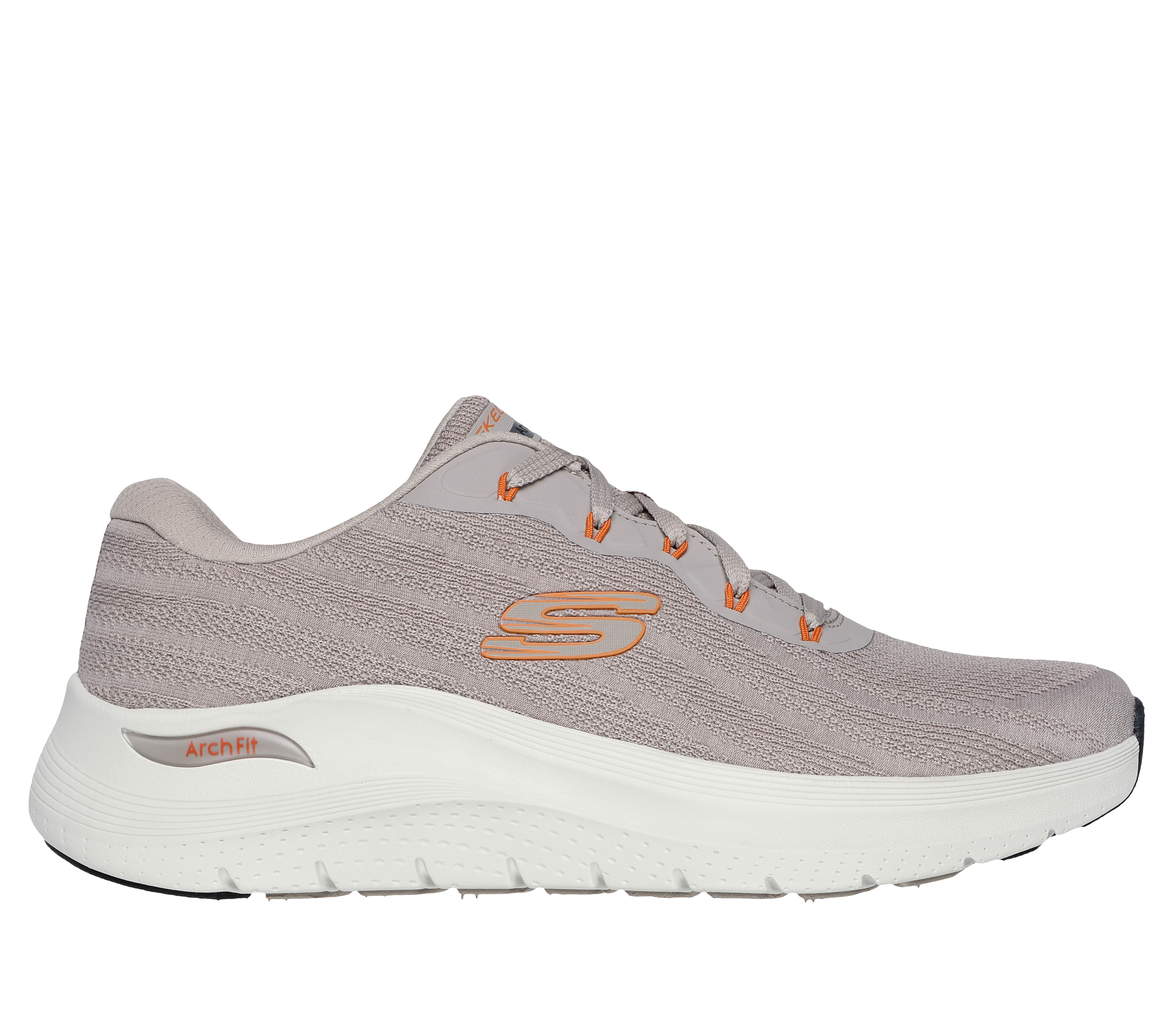 Skechers Men's Arch Fit 2.0 - Road Wave Sneaker in Taupe/Orange, Size 8 | Textile/Synthetic, Vegan, Machine Washable