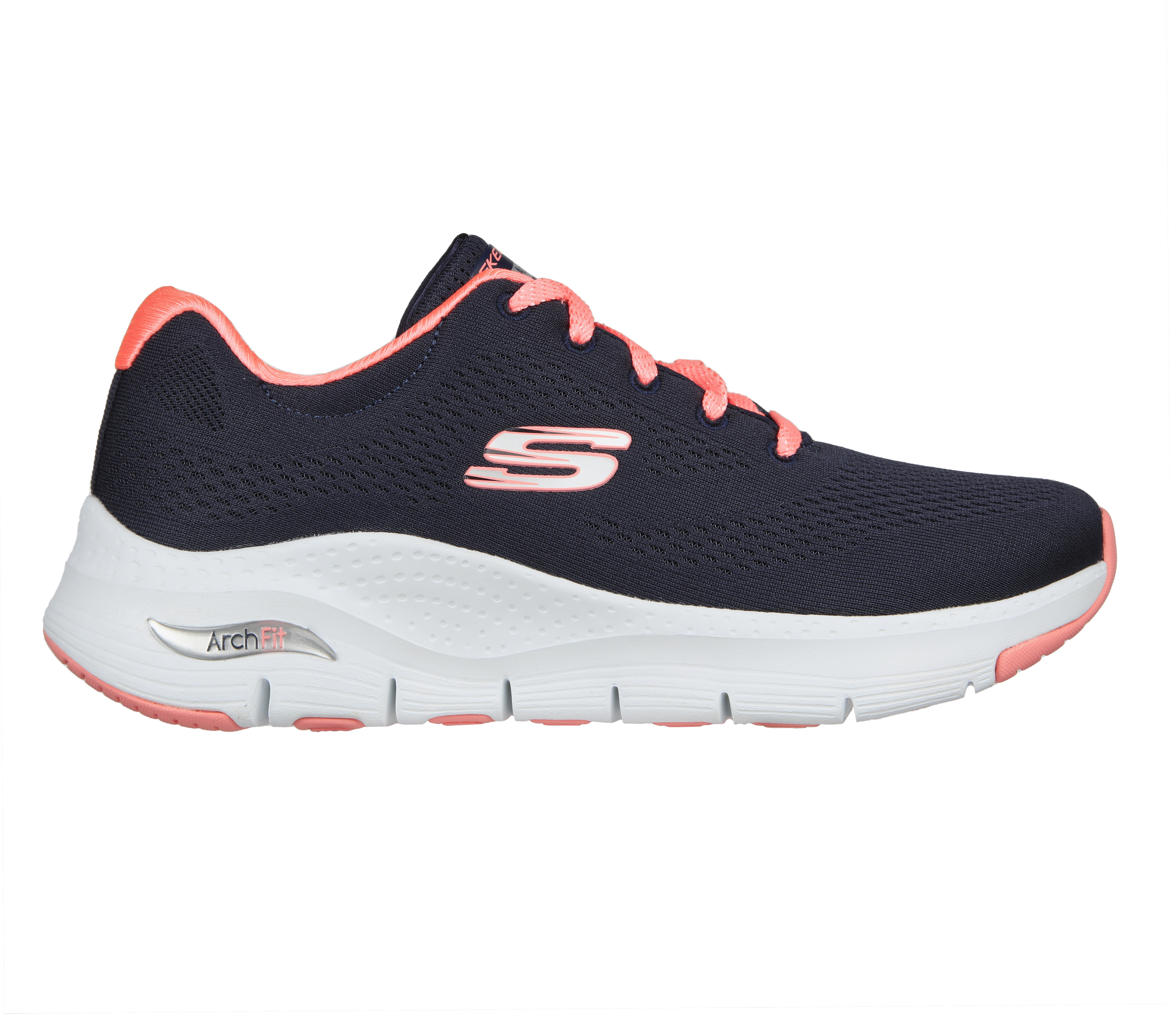 Skechers Women's Arch Fit - Big Appeal Sneaker in Navy Blue/Coral, Size 3.5 | Textile/Synthetic, Vegan, Machine Washable