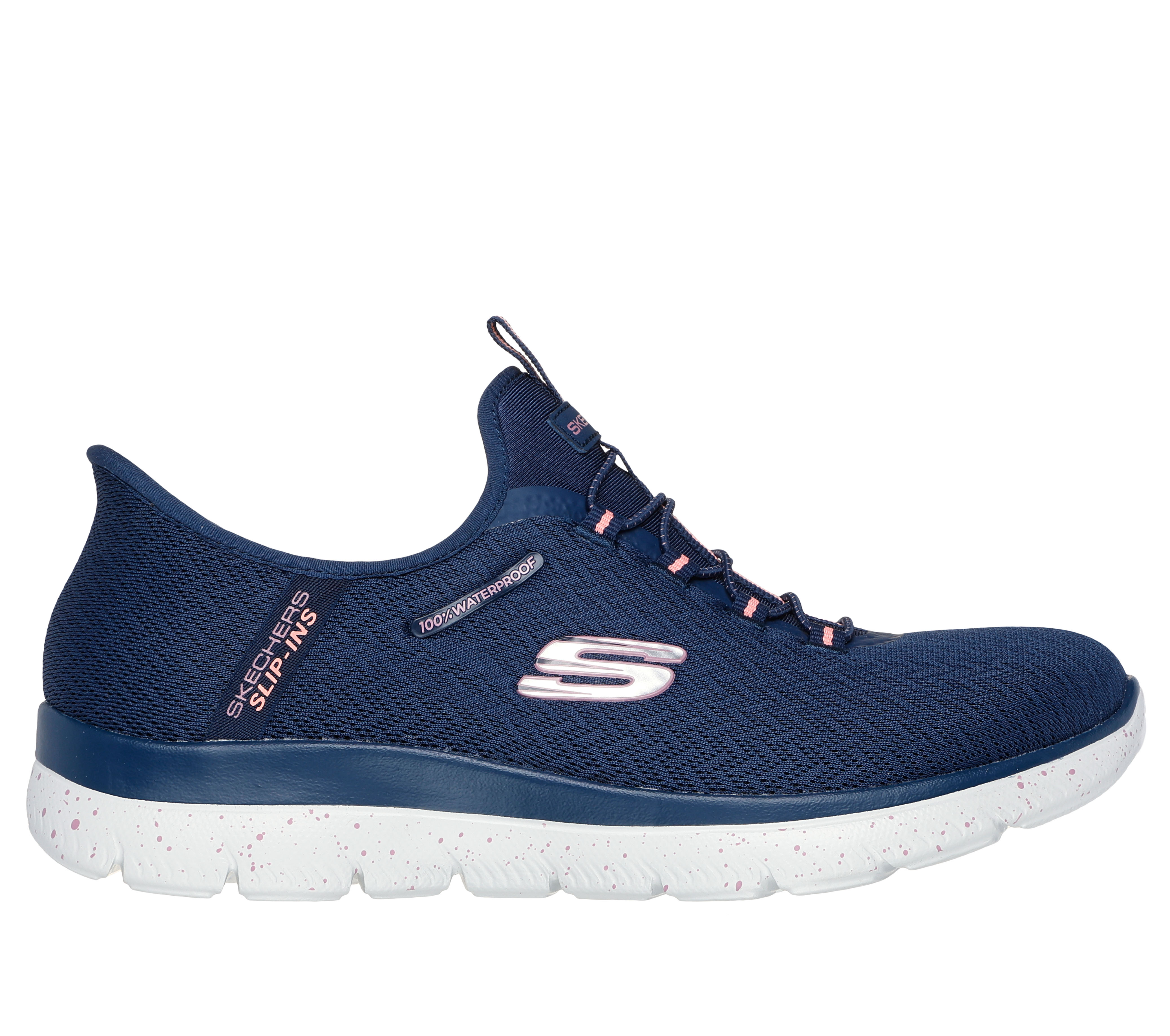 Skechers Women's Slip-ins Waterproof: Summits - Best Choice Sneaker in Navy Blue/Coral, Size 4 | Textile/Synthetic, Vegan