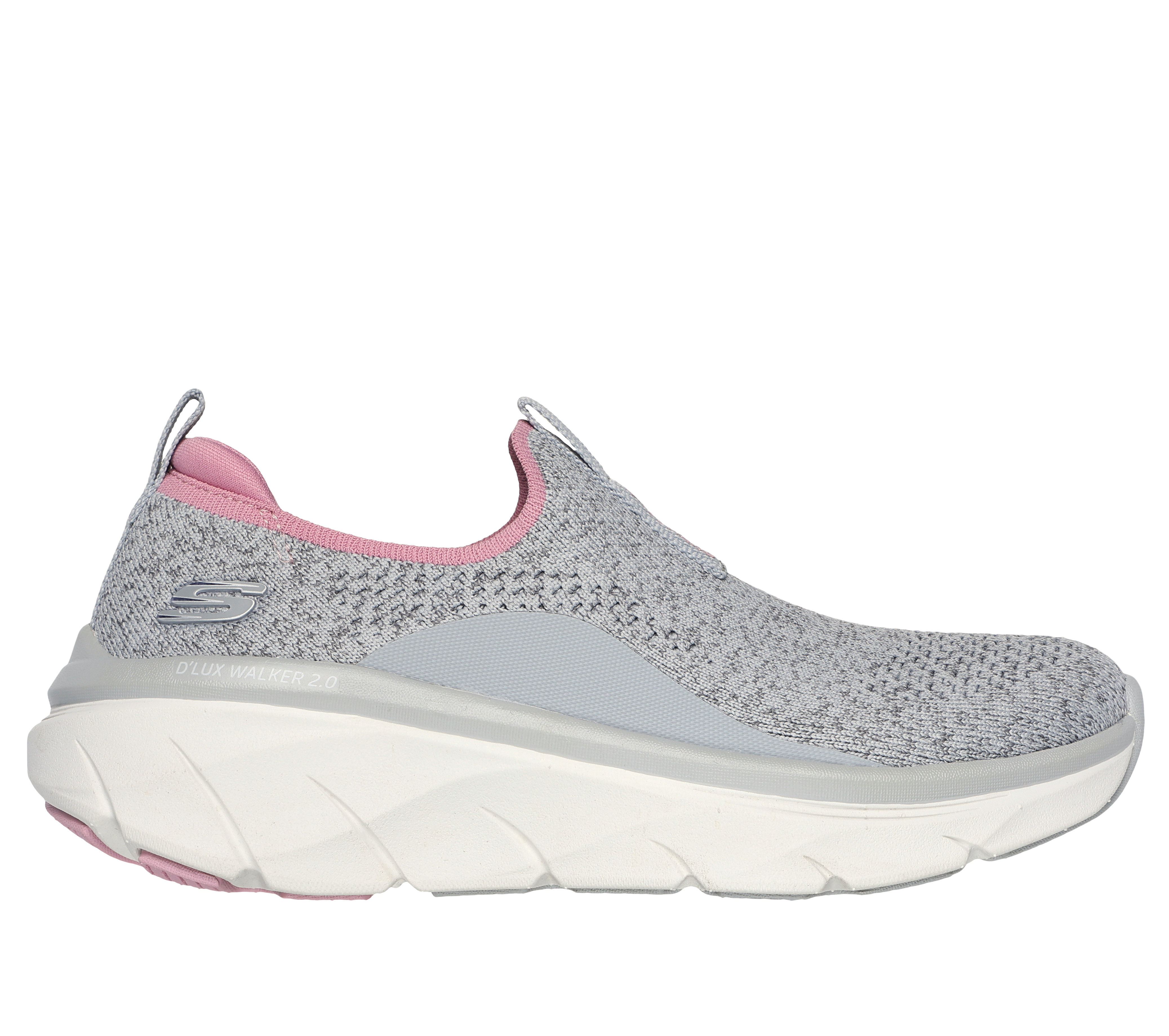 Skechers Women's Relaxed Fit: D'Lux Walker 2.0 - Bold State Slip-On Shoes in Gray/Pink, Size 6 | Textile/Synthetic, Vegan, Machine Washable