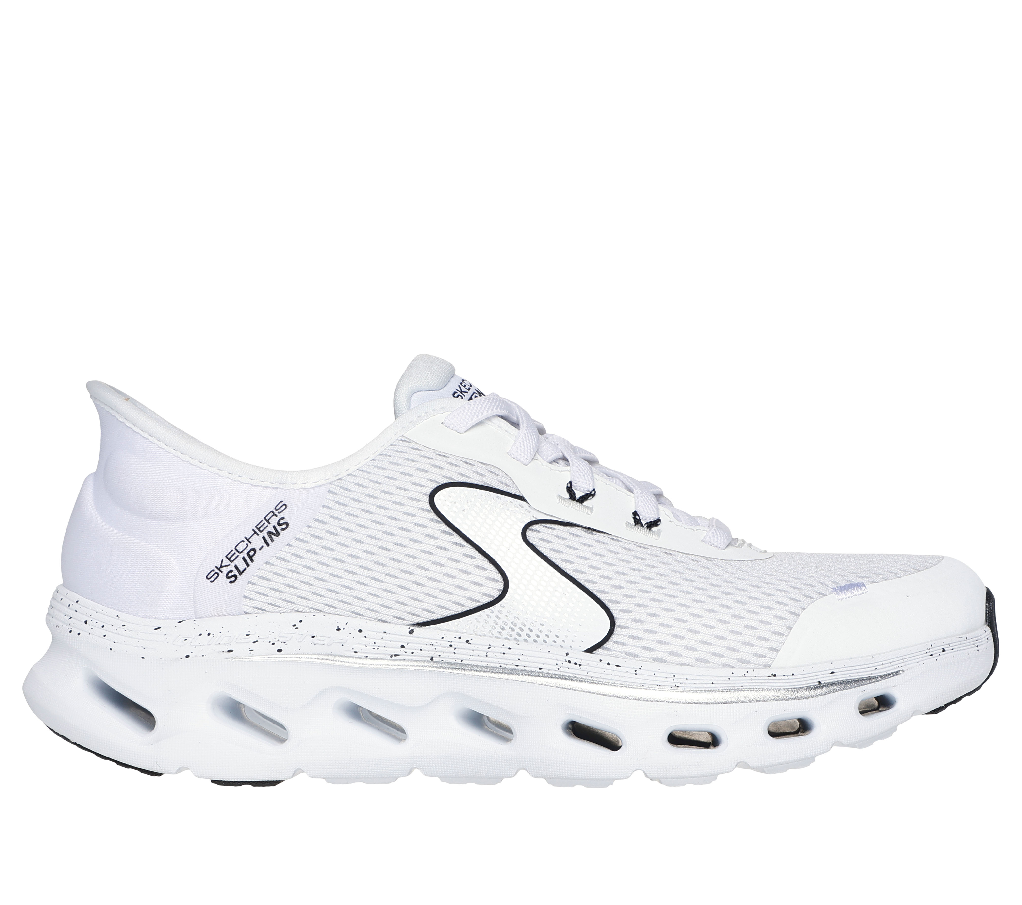 Skechers Women's Slip-ins: GO WALK Glide-Step 2.0 Sneaker in White/Black, Size 5.5 | Textile/Synthetic, Machine Washable