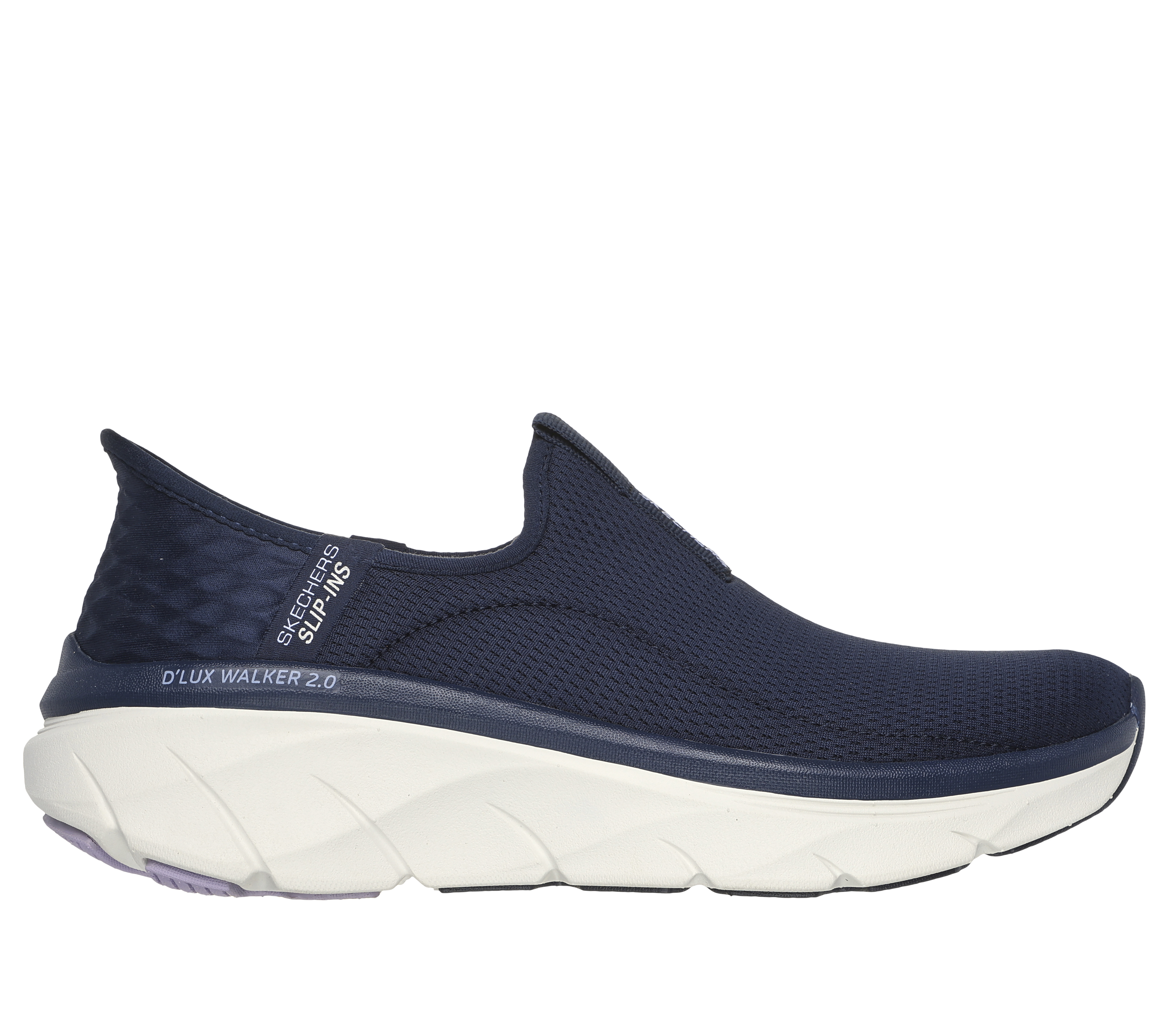 Skechers Women's Slip-ins RF: D'Lux Walker 2.0 Sneaker in Navy Blue/Lavender, Size 7 | Textile, Vegan, Machine Washable