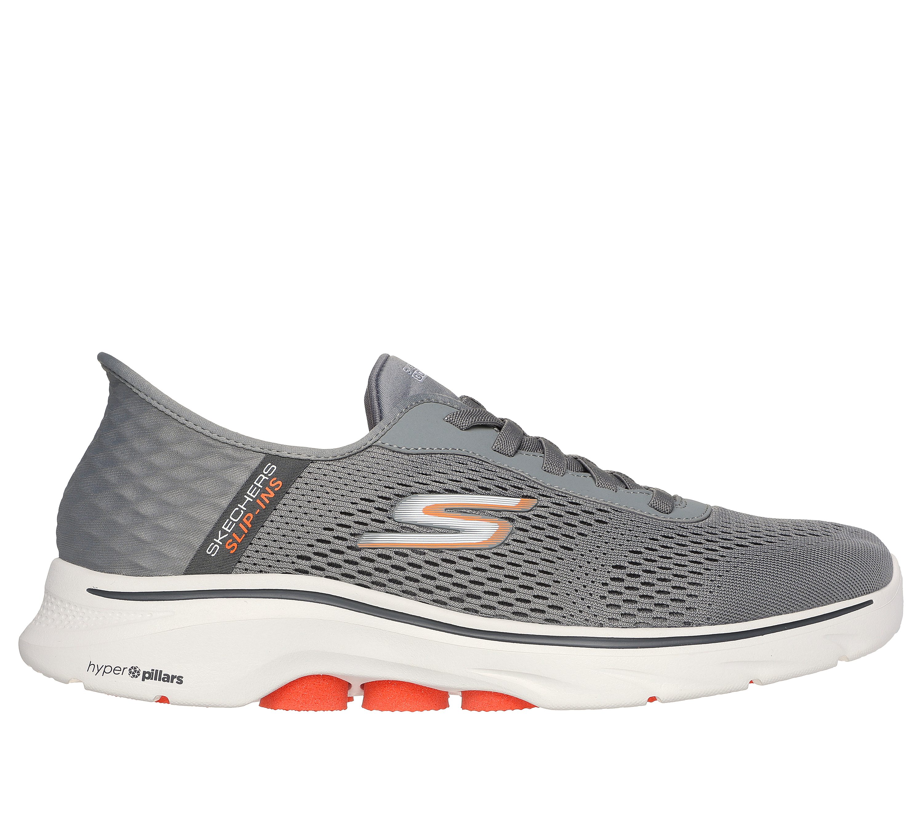 Skechers Men's Slip-ins: GO WALK 7 - Free Hand 2 Sneaker in Gray/Orange, Size 9 | Textile/Synthetic, Machine Washable