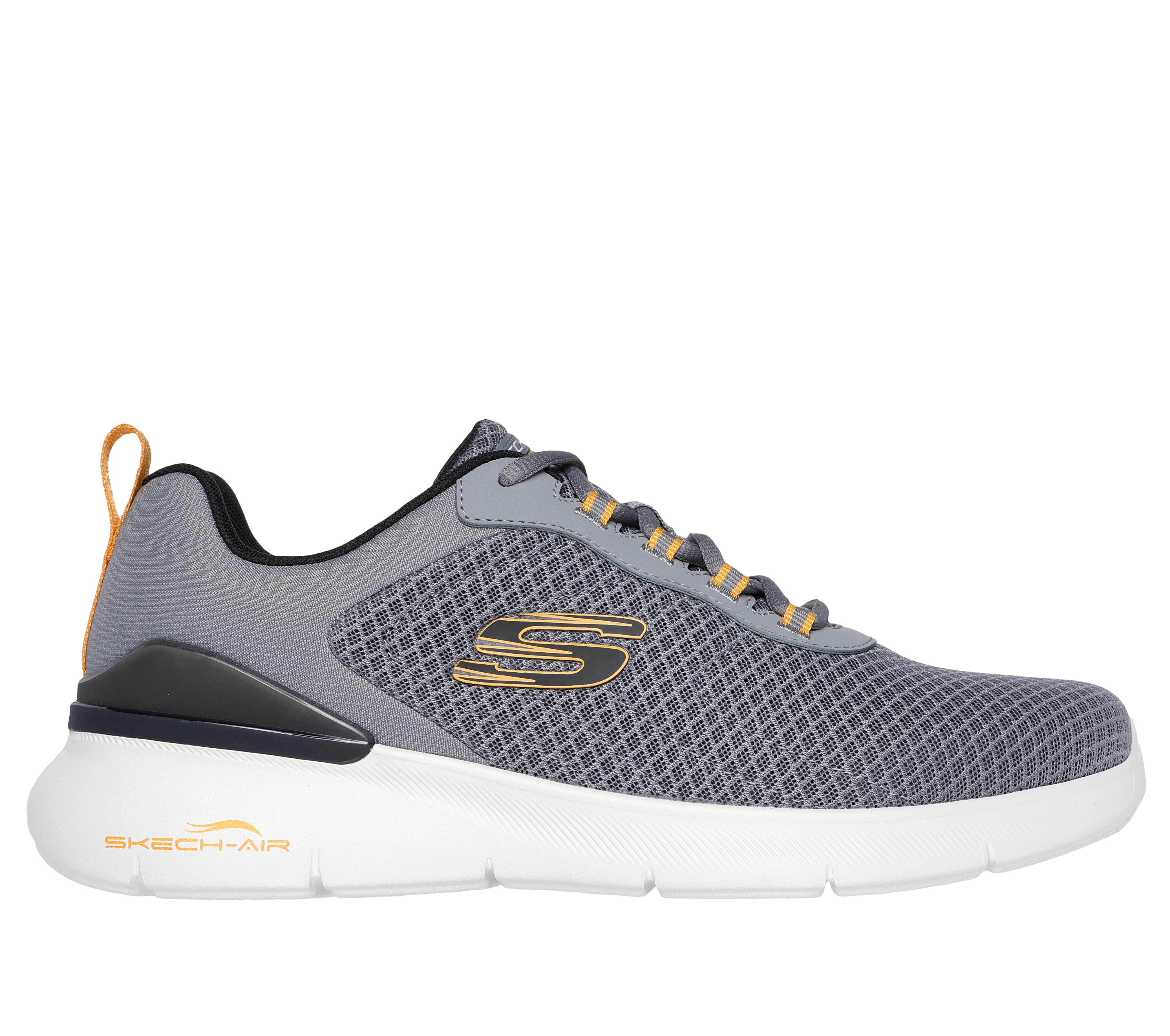 Skechers Men's Skech-Air Dynamight 2.0 - Durron Sneaker in Charcoal/Yellow, Size 13 | Textile/Synthetic, Vegan, Machine Washable