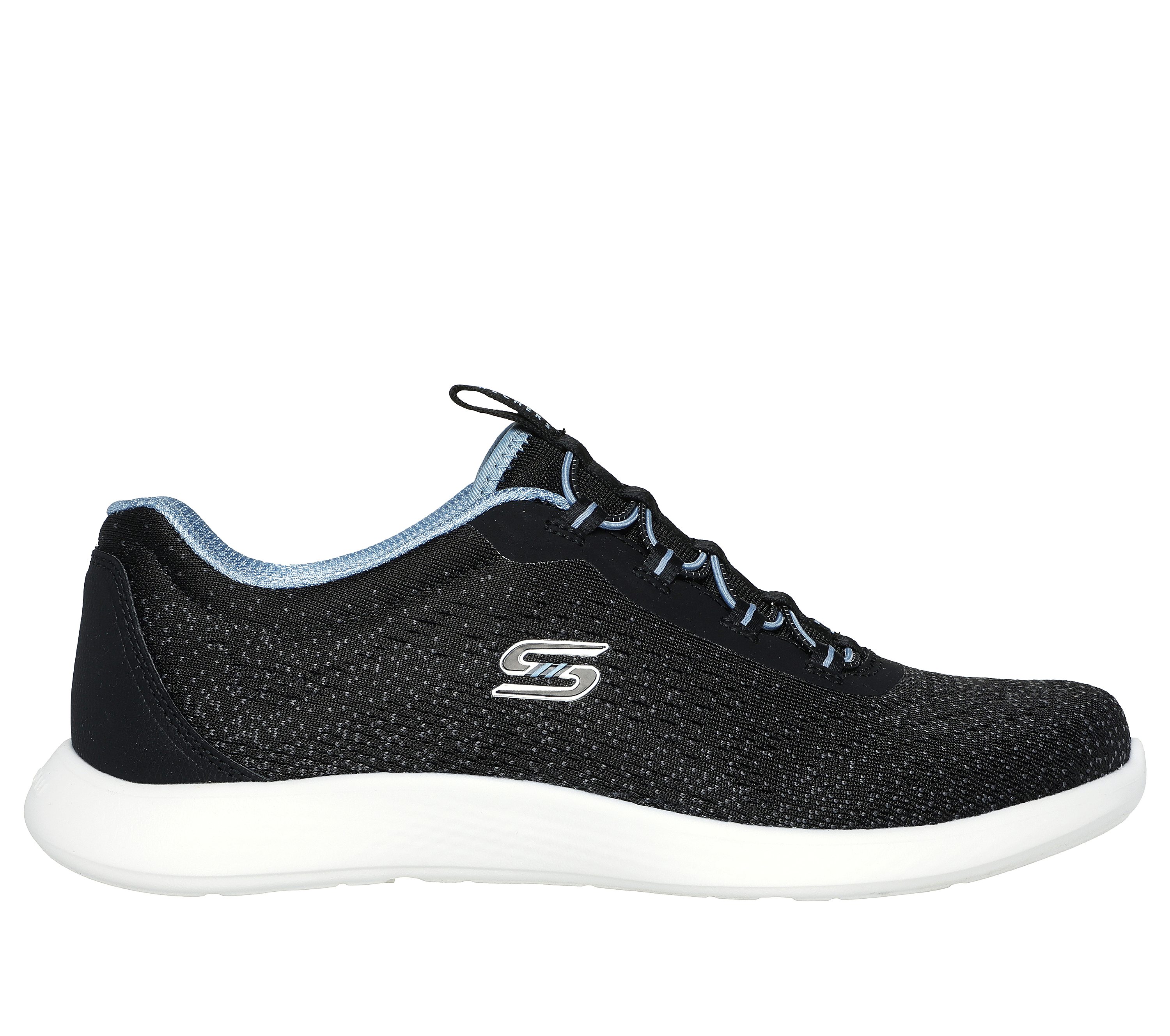 Skechers Women's Vapor Foam Lite - Revolve Sneaker in Black/Blue, Size 4 | Textile/Synthetic, Vegan, Machine Washable