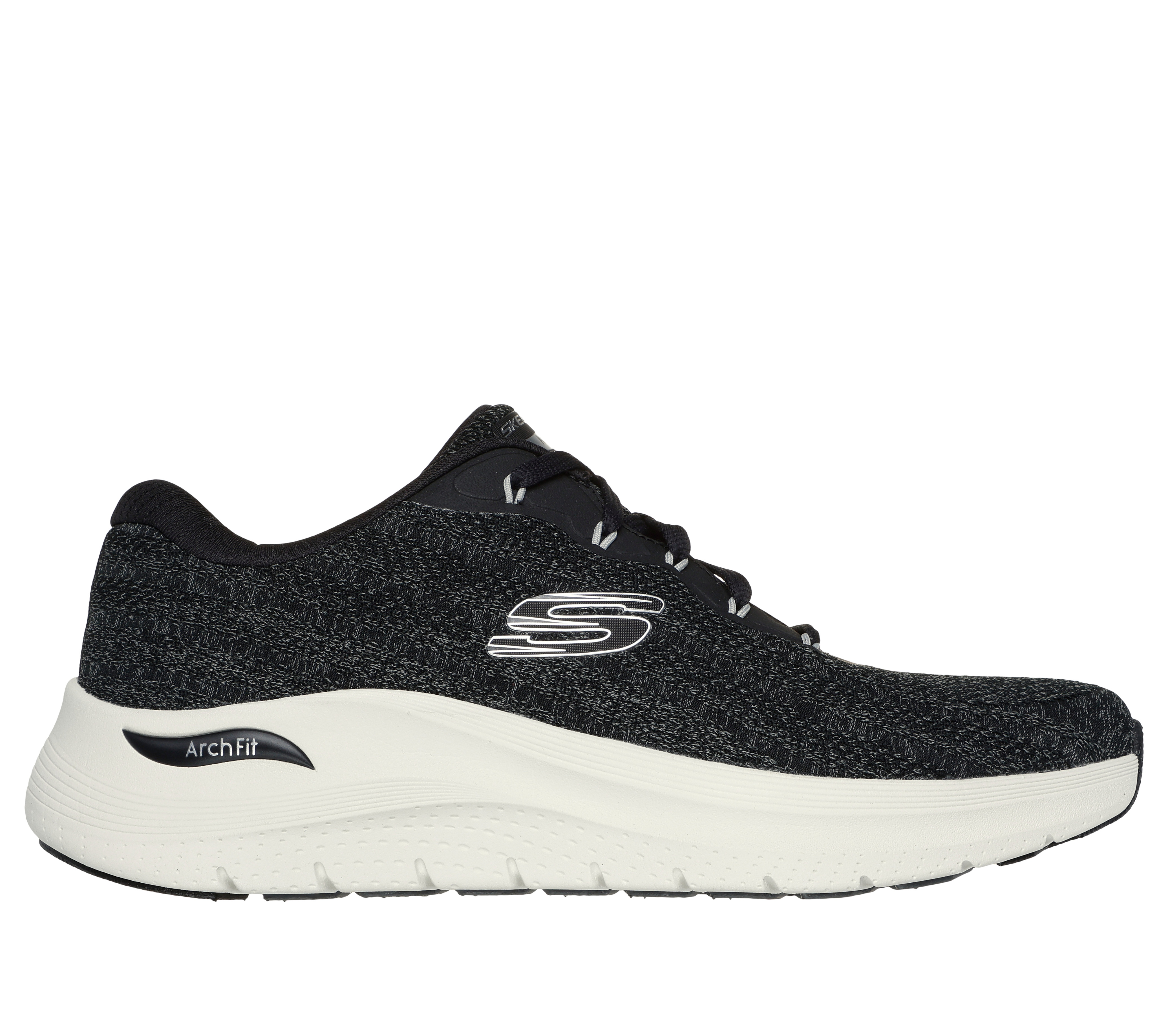 Skechers Men's Arch Fit 2.0 - Road Wave Sneaker in Black/White, Size 10 | Textile/Synthetic, Vegan, Machine Washable