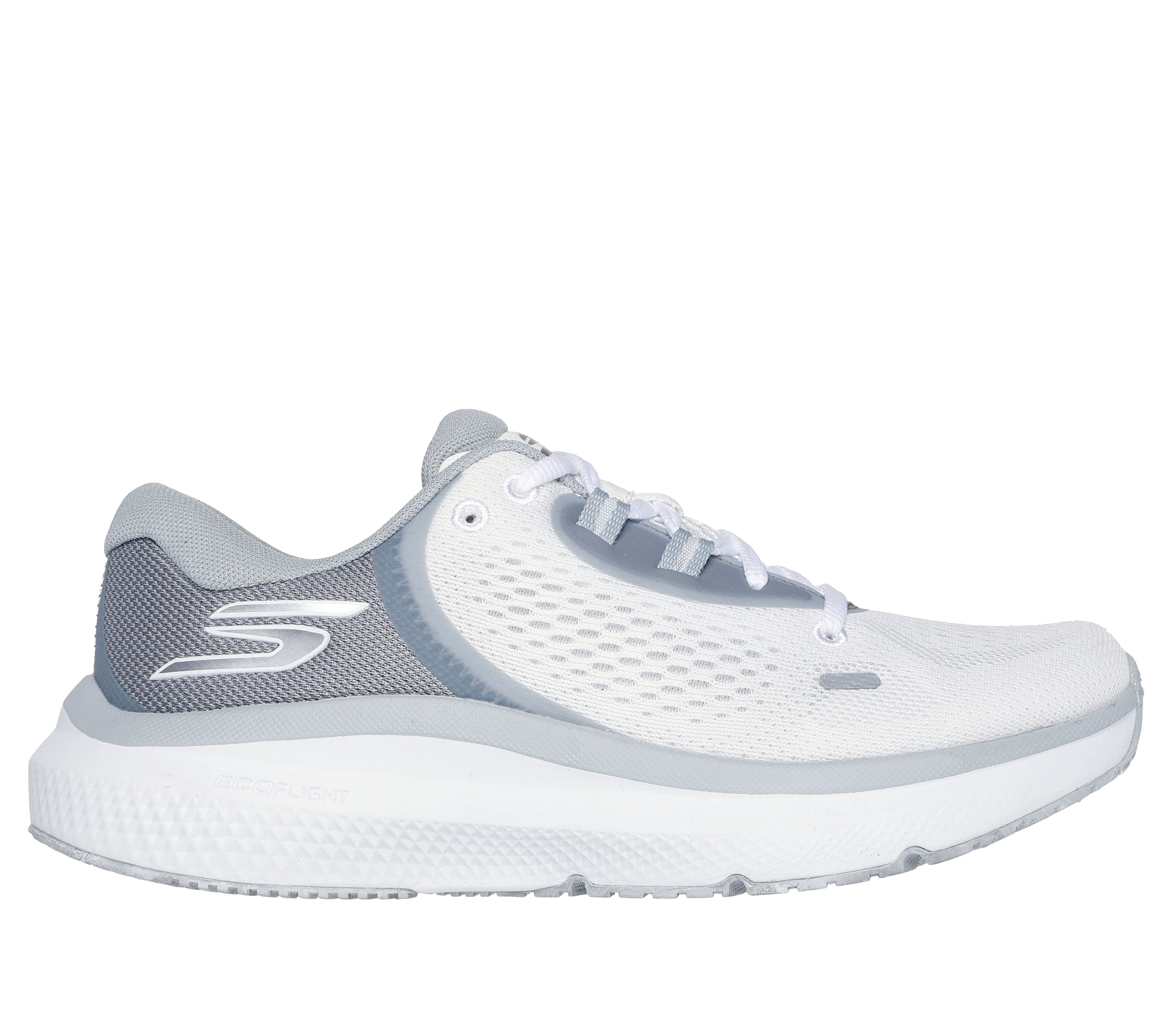 Skechers Women's GO RUN Pure 4 Sneaker in White/Gray, Size 4.5 | Textile/Synthetic, Vegan, Machine Washable , Arch Fit