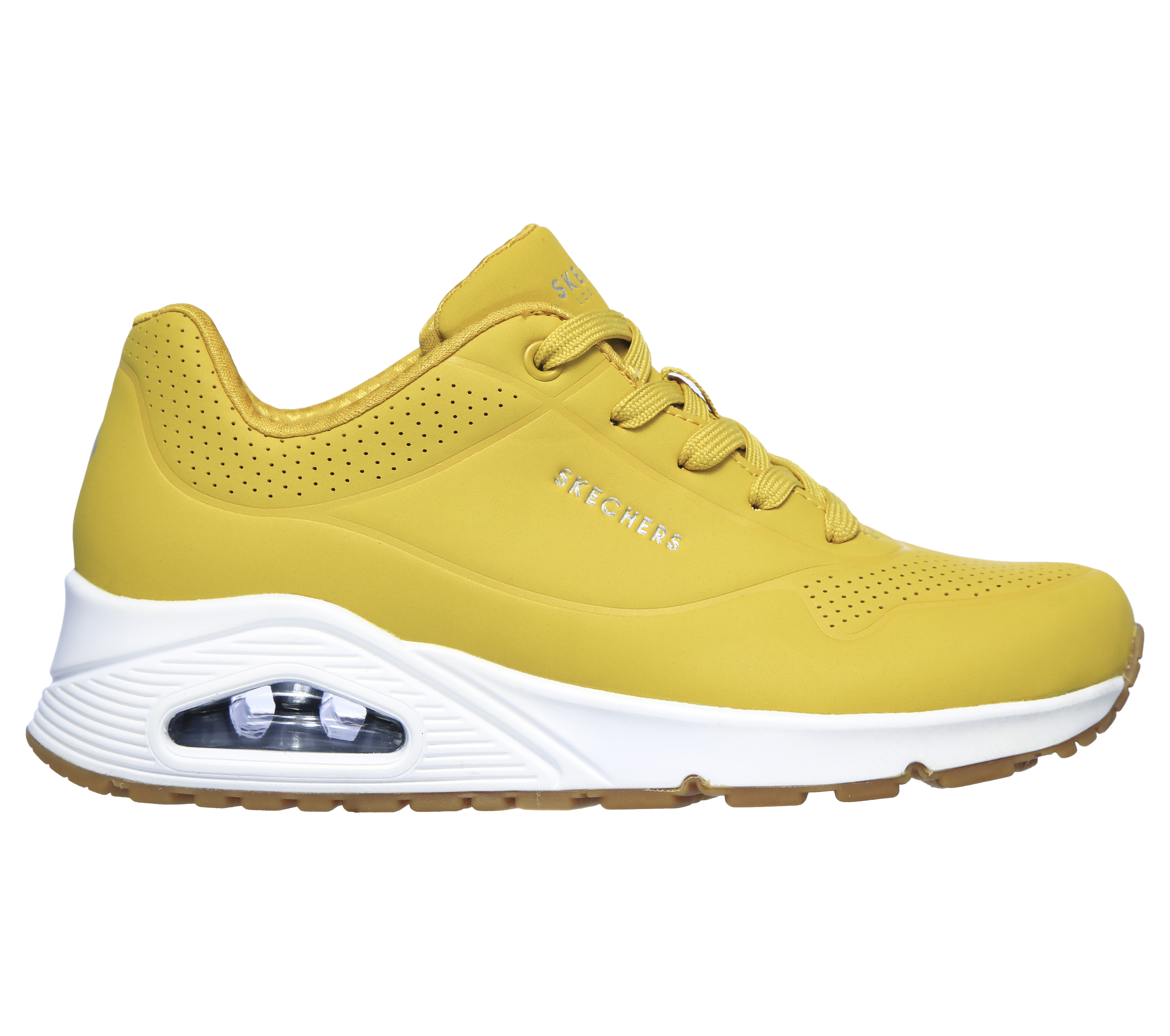 Skechers Women's Uno - Stand on Air Sneaker in Yellow, Size 5.5 | Textile/Synthetic