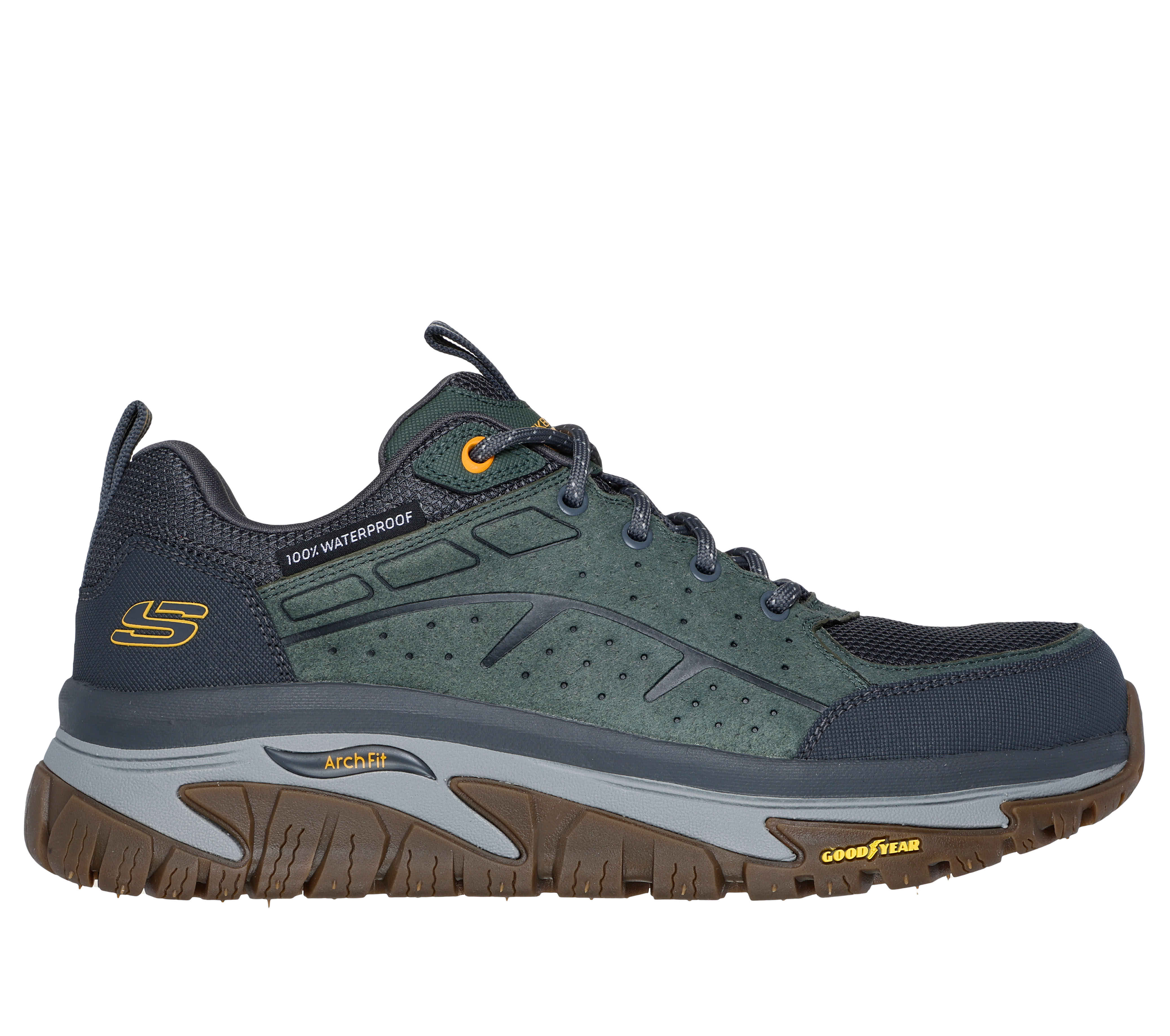 Skechers Men's Waterproof: Arch Fit Road Walker - Vernal Sneaker in Green, Size 6 | Leather/Synthetic/Textile