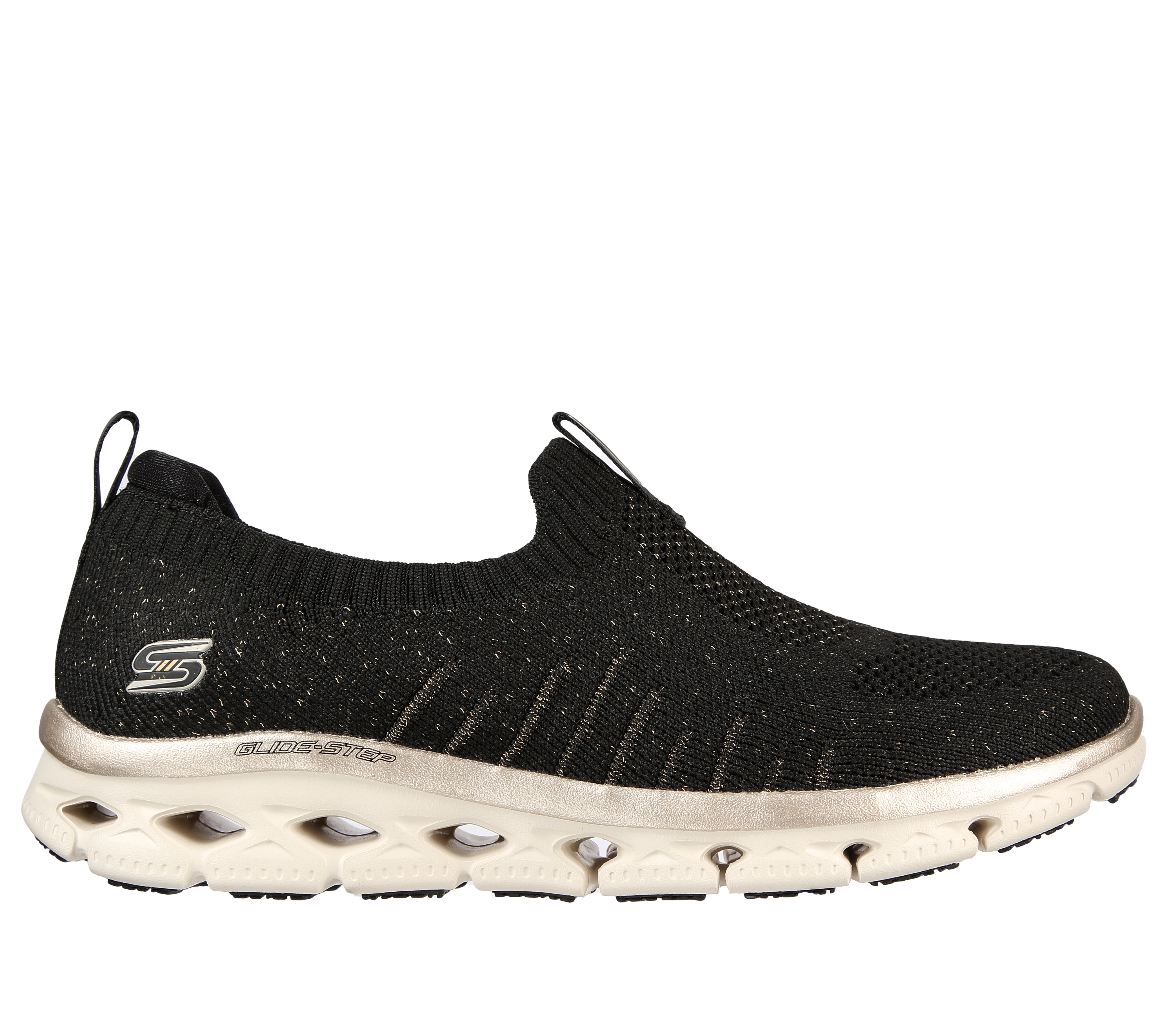 Skechers Women's Glide-Step Flex - Sweet Love Sneaker in Black/Gold, Size 4 | Textile, Vegan, Machine Washable