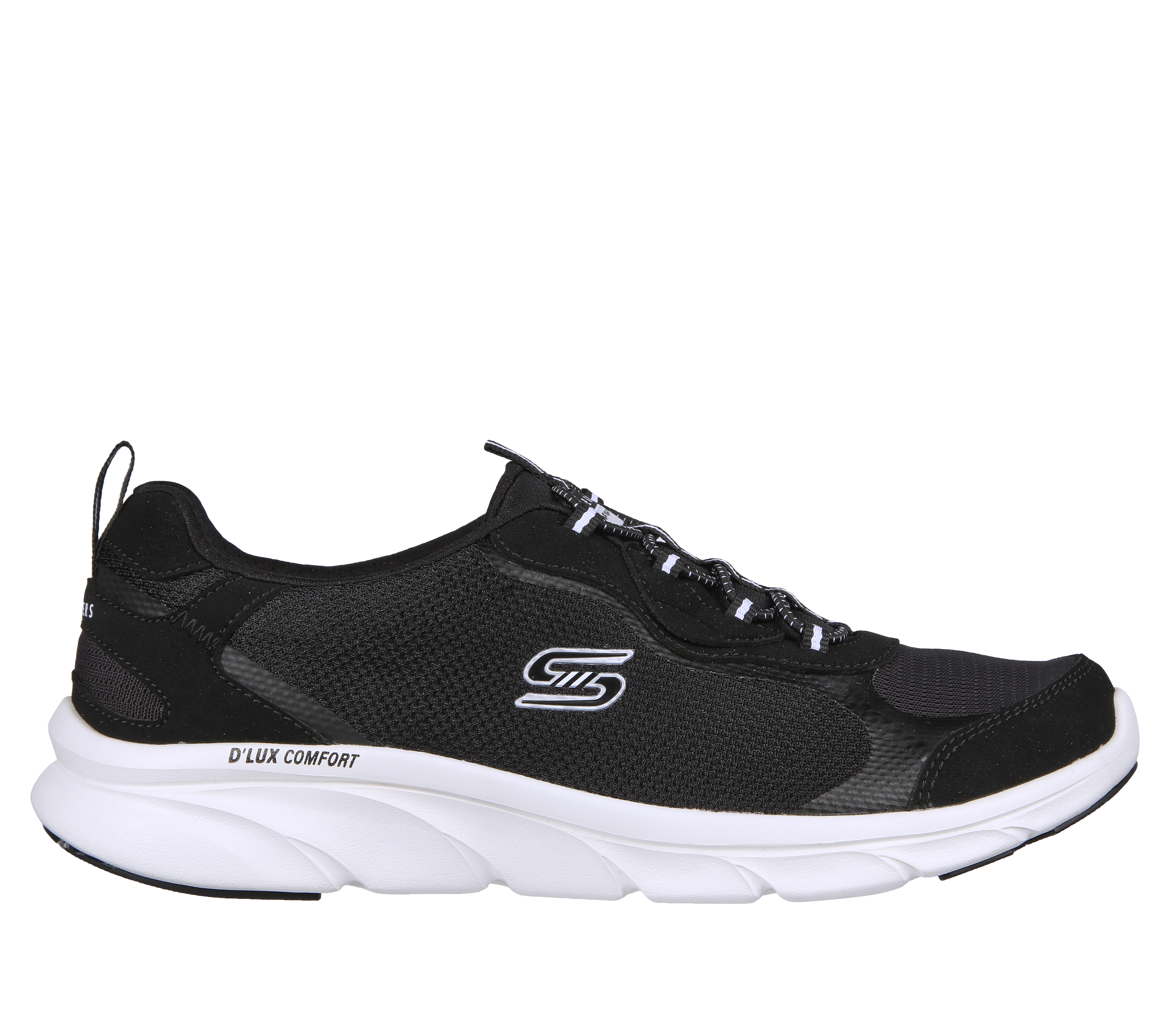 Skechers Women's Relaxed Fit: D'Lux Comfort - Bliss Galore Sneaker in Black/White, Size 5.5 | Textile/Synthetic, Machine Washable