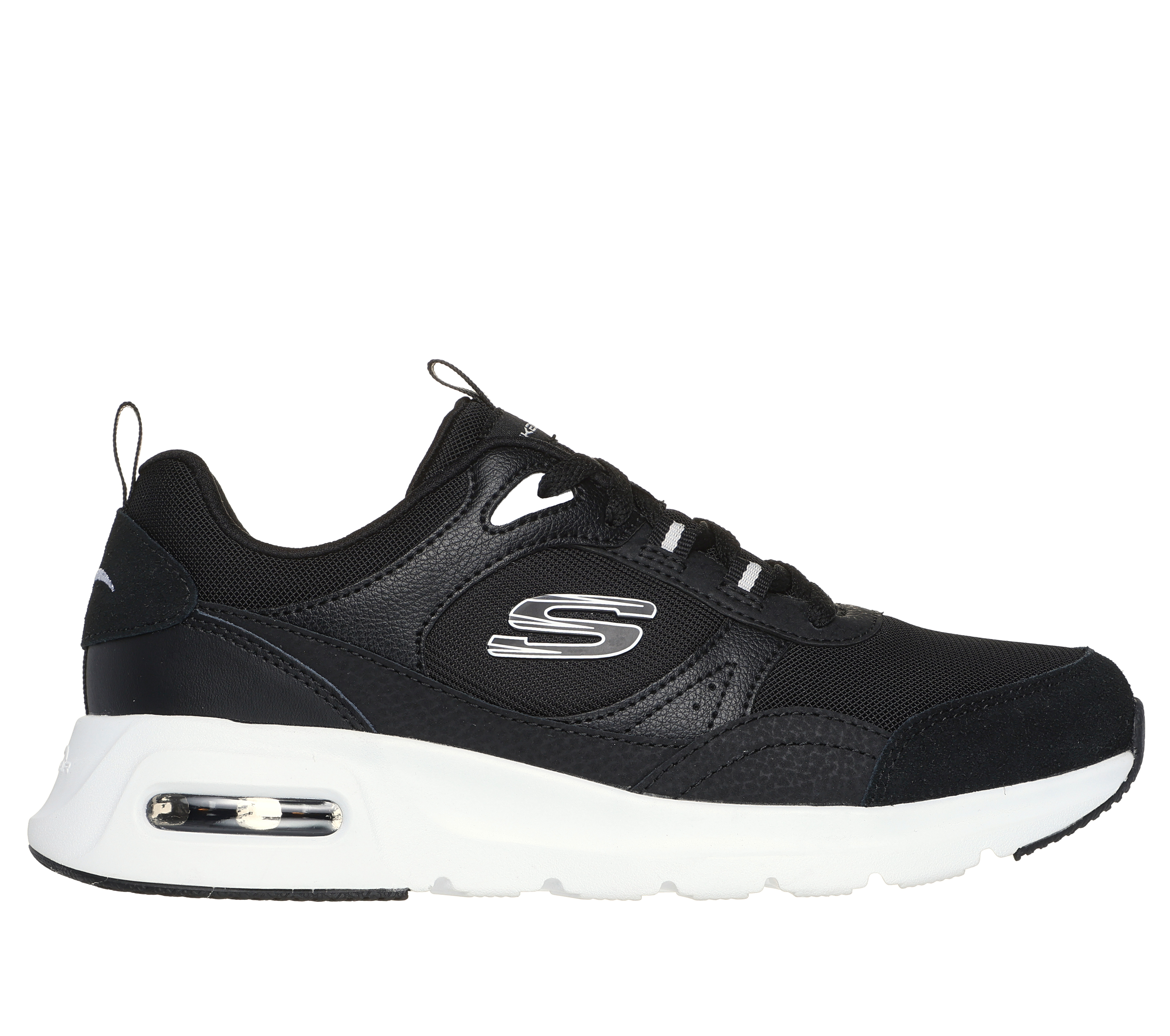 Skechers Women's Skech-Air Court - Retro Avenue Sneaker in Black/White, Size 7 | Leather/Textile/Synthetic