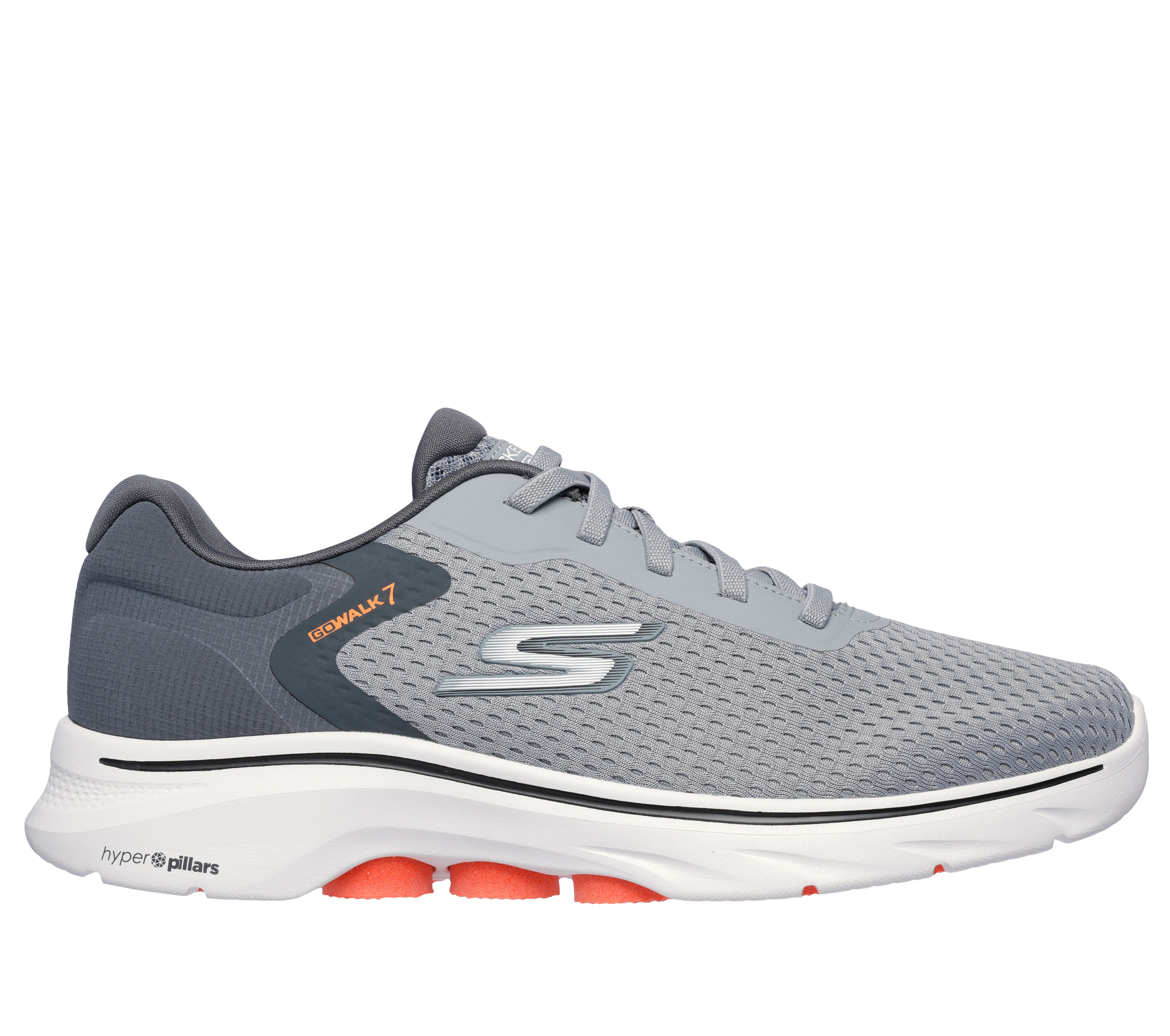 Skechers Men's GO WALK 7 - The Construct Sneaker in Gray/Orange, Size 14 | Textile/Synthetic, Vegan, Machine Washable