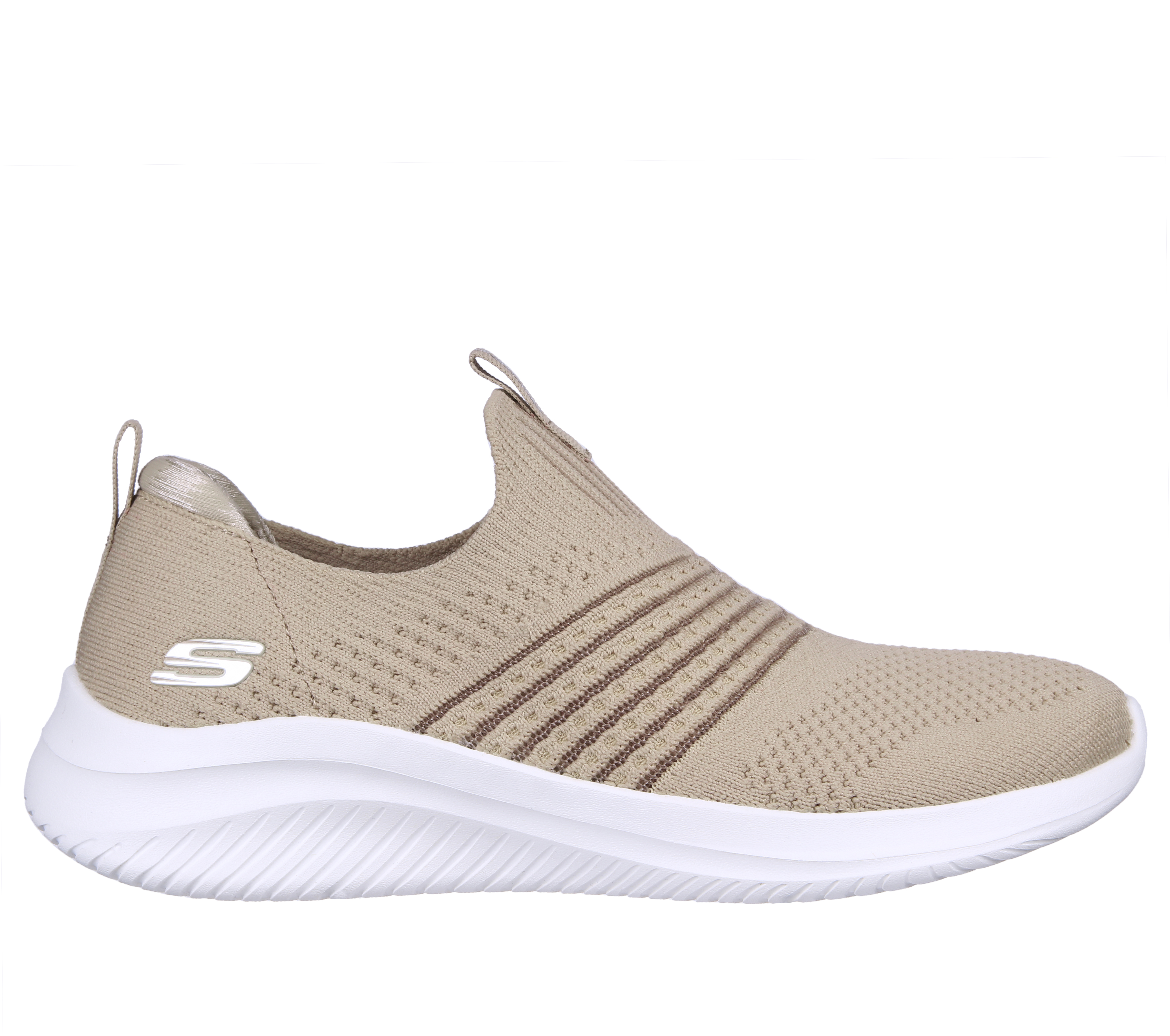 Skechers Women's Ultra Flex 3.0 - Classy Charm Sneaker in Taupe, Size 4.5 | Textile/Synthetic, Vegan, Machine Washable